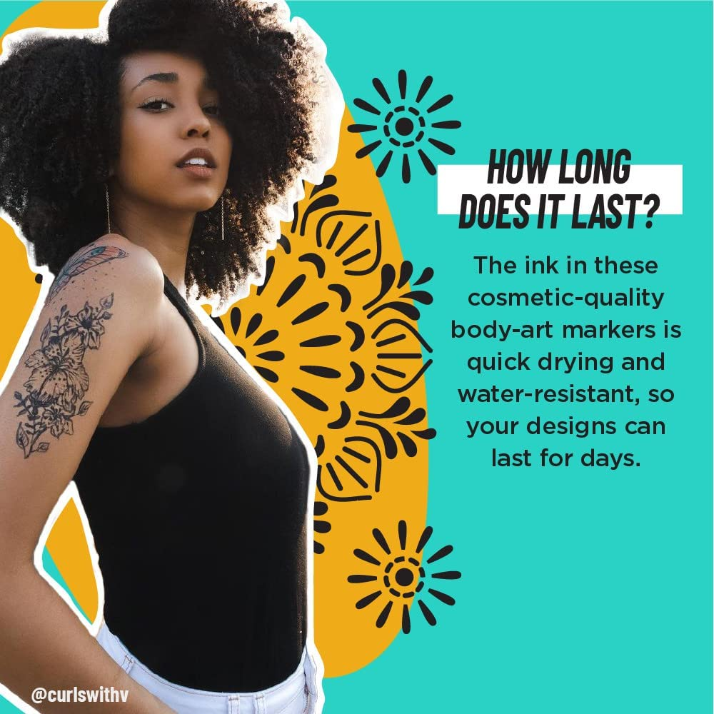 Bodymark BIC Temporary Tattoo Marker with Fine Tip, Mandala, Assorted Colors, Pack of 3 Markers + 3 Stencils image number 5