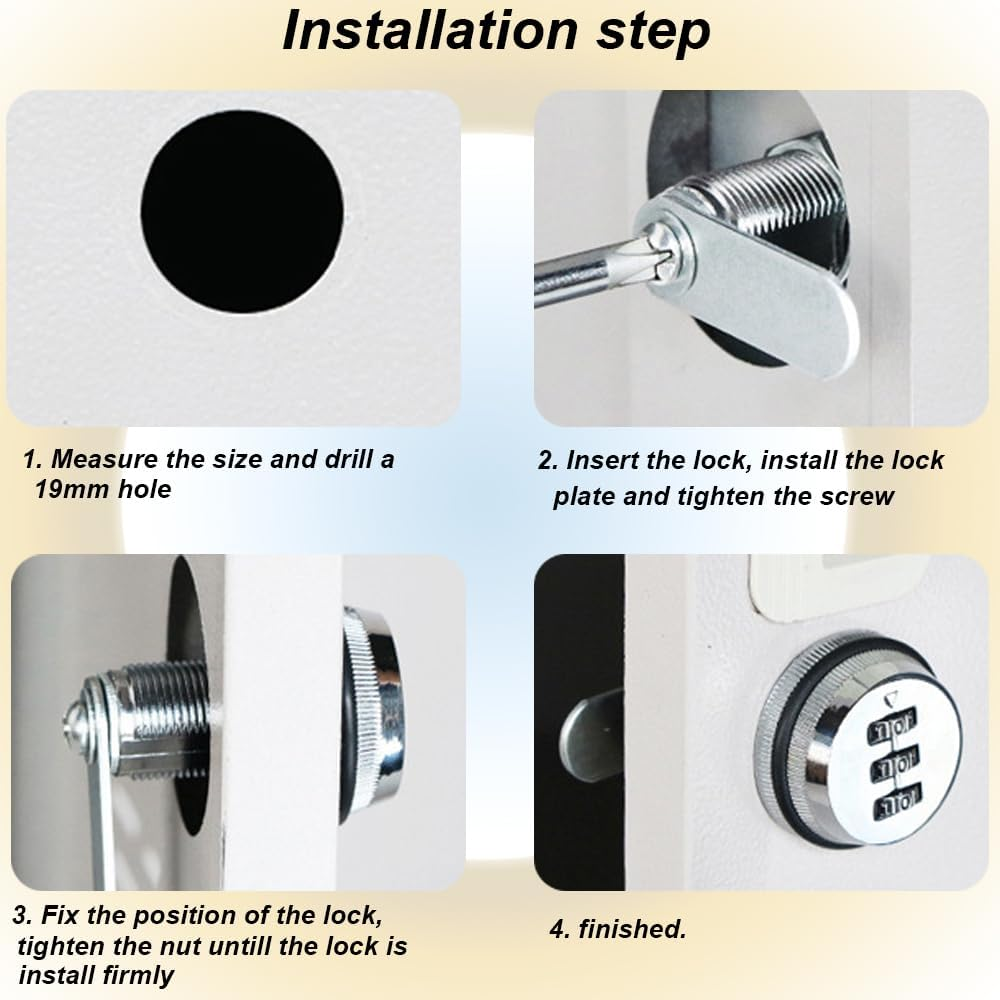 Drawer Combination Cam Lock Password Coded Lock, 3-Digit Security Cabinet Cam Lock for Office Home Mailbox Door Storage Cabinet, 3/4 Inch Cylinder Chrome Finish, Silver image number 2