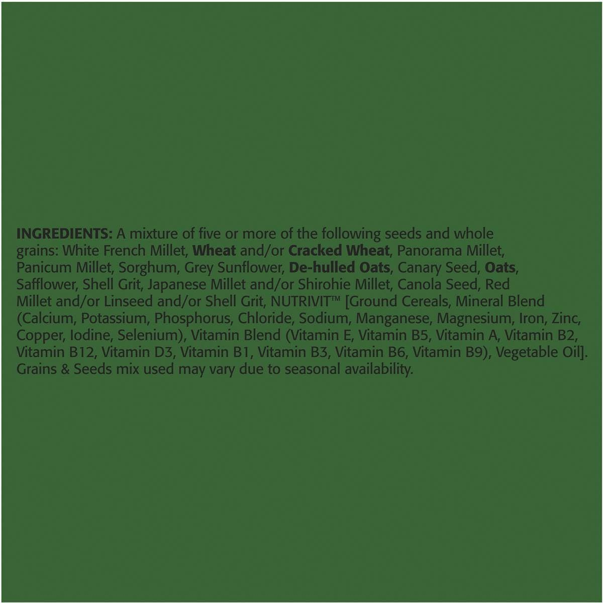 Trill Cockatiel Mix 1.8 Kg &ndash; Bird Seed Mix with Nutrivit Multivitamin Supplement, for Small & Medium Parrots &ndash; Bird Food with Nutritious Millet, Sunflower Seeds, Grains and Oats& More image number 2