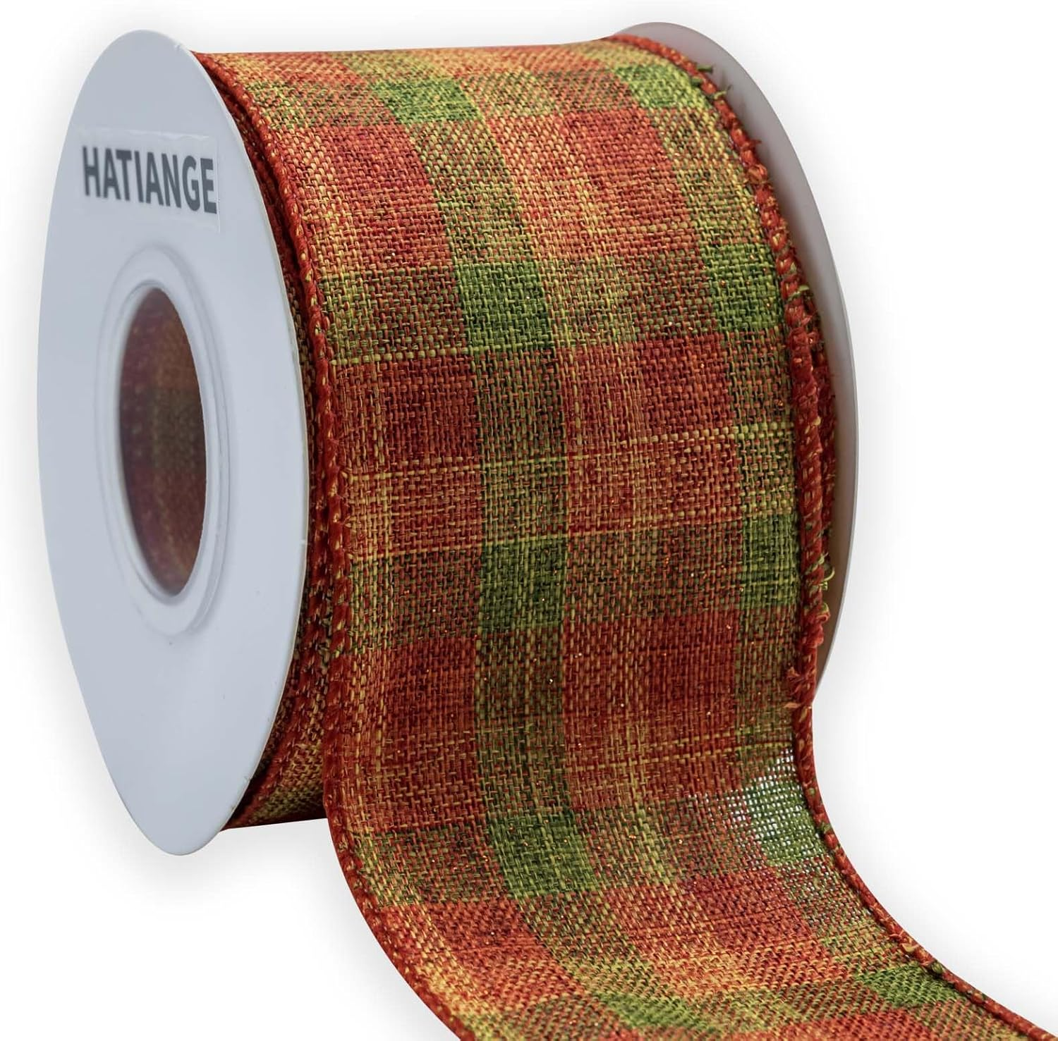 HATIANGE Fall Burlap Wired Ribbon Orange Plaid Autumn Harvest Ribbon Wired Edge Wrapping Ribbon for Wreath Floral Bows Craft Decor, 2-1/2 Inch X 11Yards image number 4