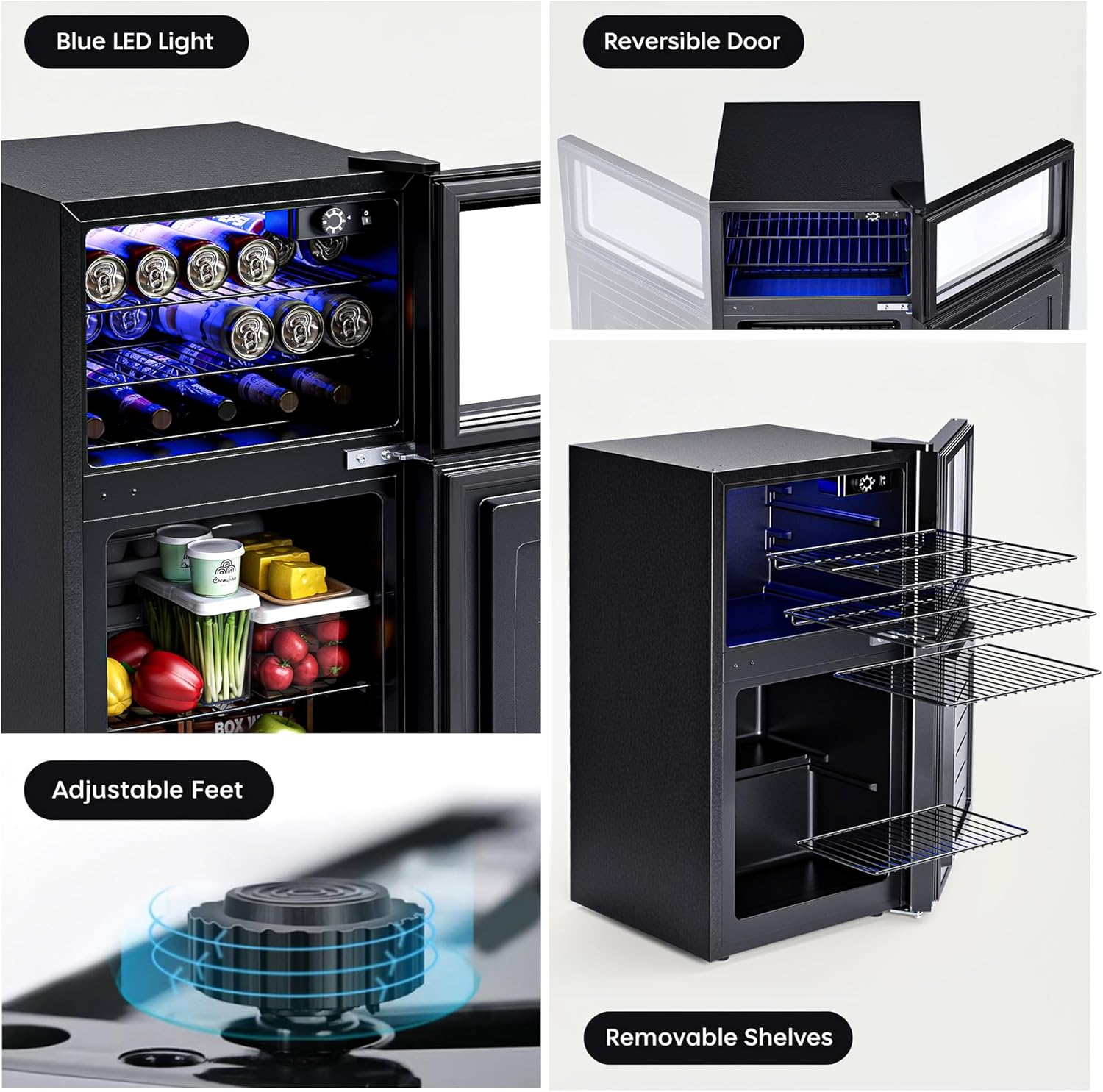 Advwin 80L Refrigerator with Freezer,2-Door Mini Fridge,Compact Drink Chiller with 7-Level Temperature Control 38Db Low Noise Reversible Door,Wine Cooler for Dorm,Kitchen, Bedroom, Office Use image number 5