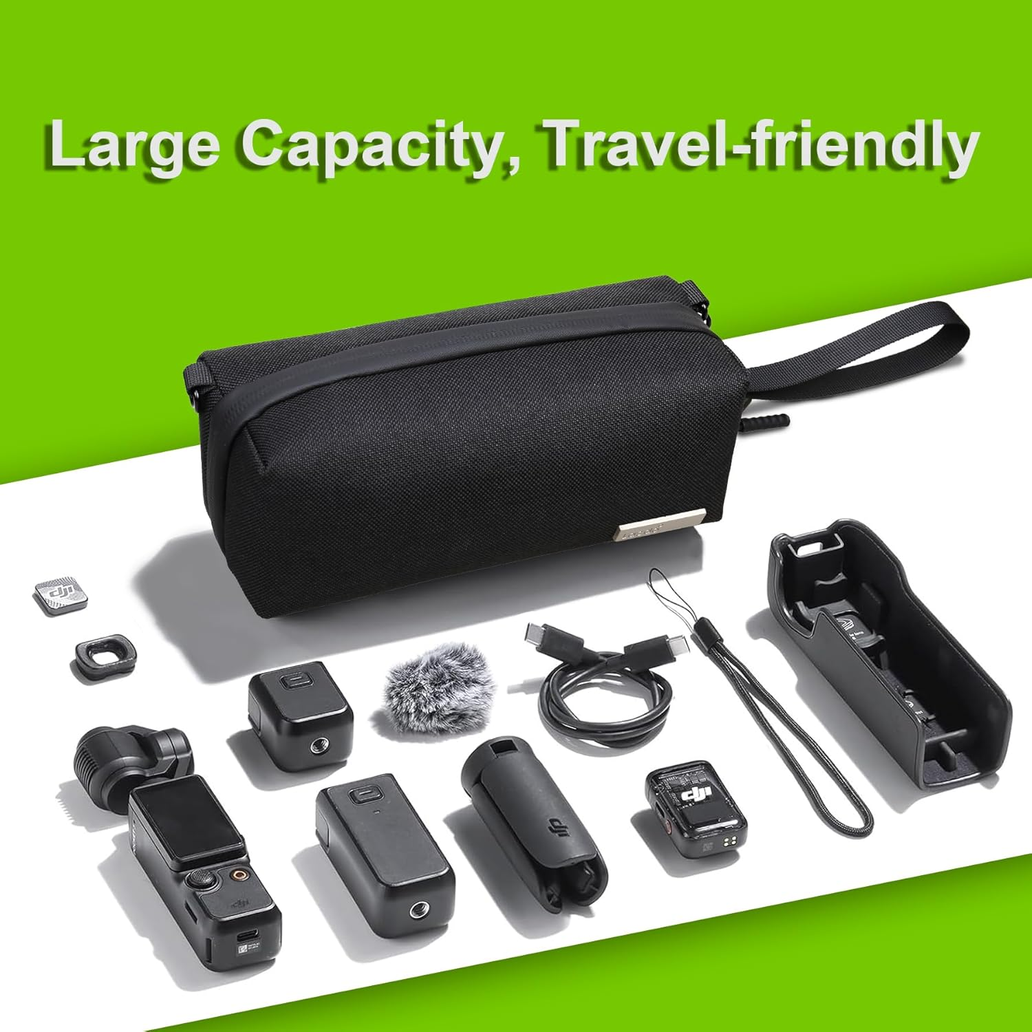 Lacdo Carrying Case for DJI Osmo Pocket 3, Carrying Bag for DJI Osmo Pocket 3 Creator Combo Accessories, Portable Travel Storage Bag Osmo Pocket 3 Case, All in One Carry Bag with Shoulder Strap, Black - Black+Black image number 5