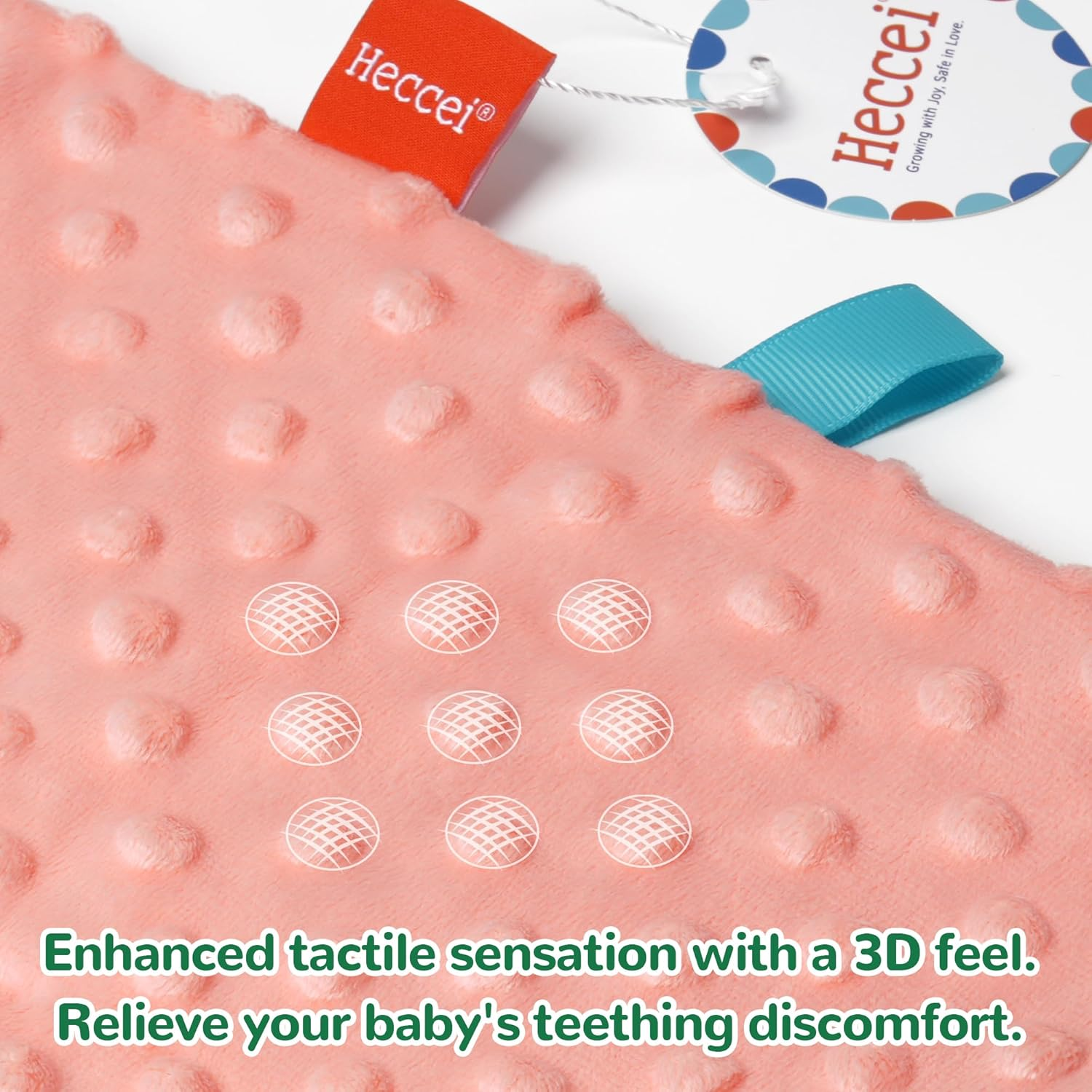 Baby Tags Security Blankets - Baby Soothing Plush Blanket with Colorful Tags, 10"X10" Square Sensory Toys, Lovey for 3 Months+ Babies Boys and Girls (Blue) image number 4