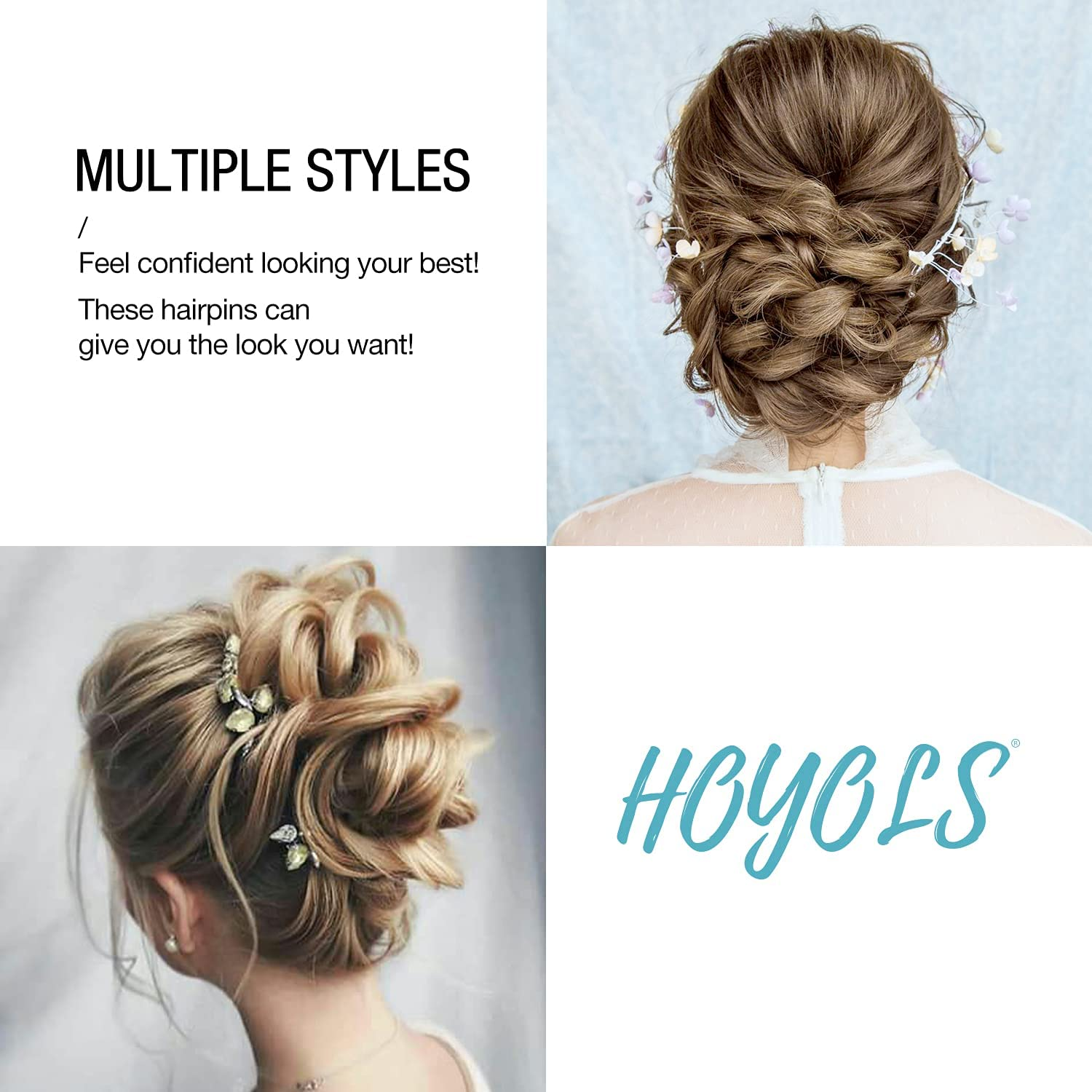 Hoyols U Shaped Hair Pins Blonde, Assorted Size U Shape Bobby Pins, Metal Curved Curly Bun Clips Hairpin Crimped Design with Ball Tips for Buns Women Girls Grips Hairstyle Updo Thin Thick Hair Gold, 150 Count Bulk Pack (Blonde)