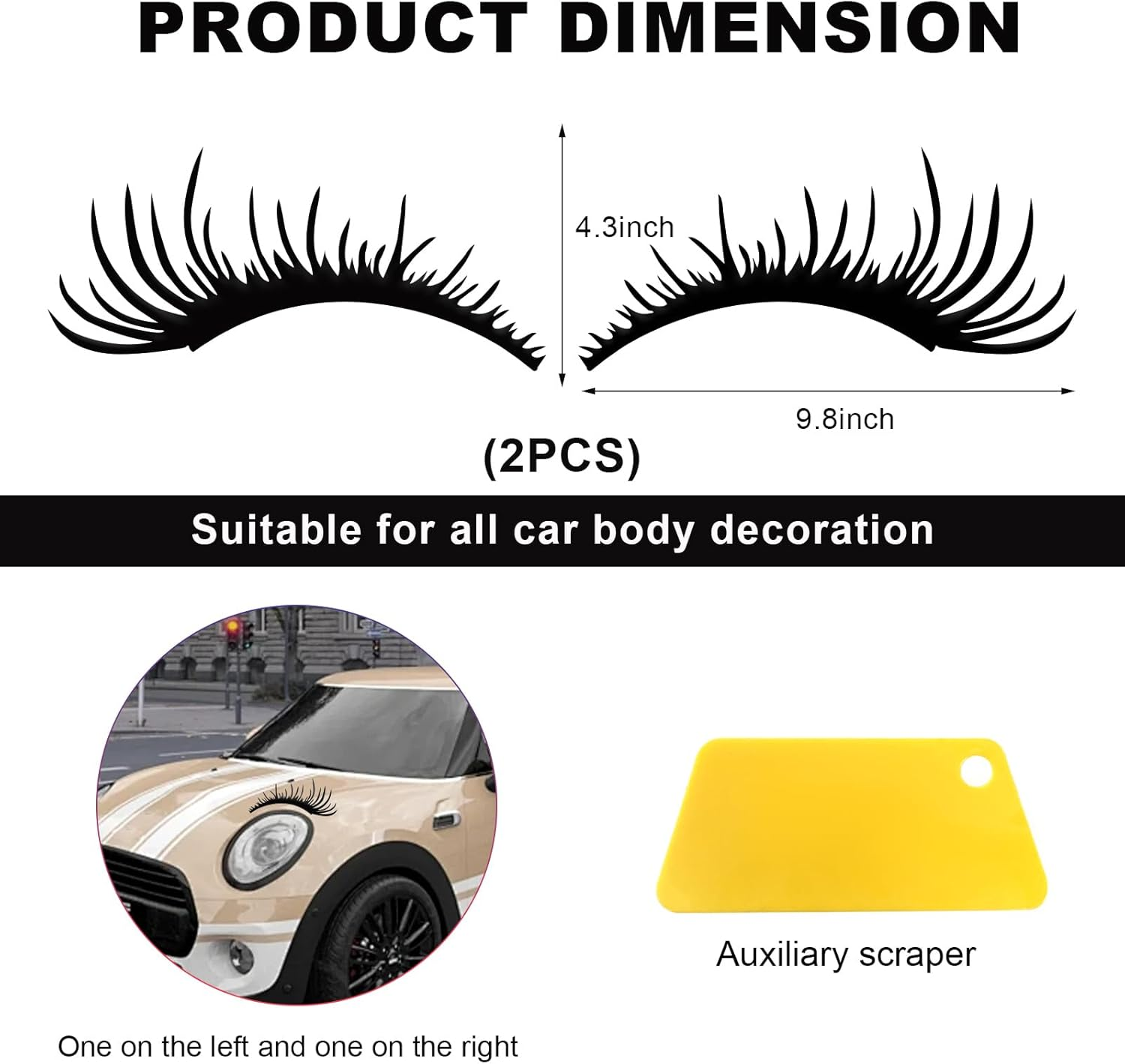 2 PCS Car Headlight Eyelash Stickers, Cute Fake Eyelashes Decal for Bumper Auto Body Window, Waterproof Reflective PET Charming Eyelash Sticker Funny Decor for Car SUV Truck (Black) - Blue image number 5