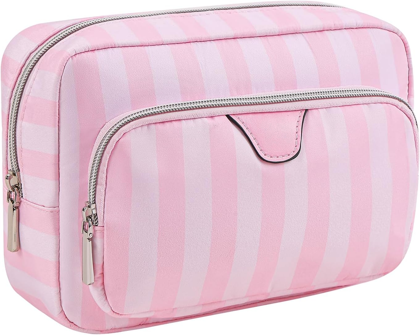 RSRSLEII Large Waterproof Double Layer Travel Makeup Bag, Aesthetic Nylon Striped Cosmetic Case，Coquette Traveling Toiletry Bag with Handle，Ideal for Women and Girls, 01Top Open, Striped and Colorful