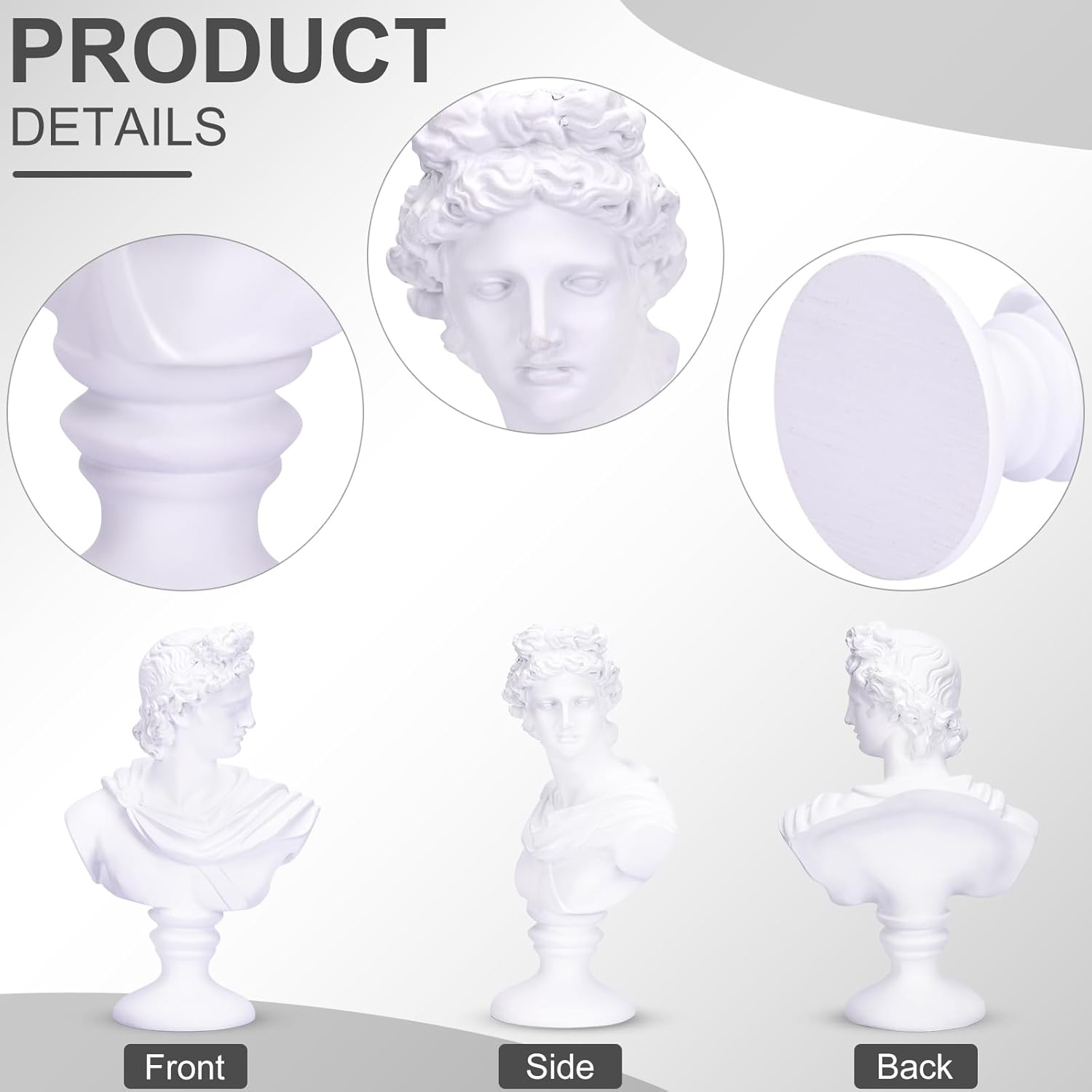 LCCCK 6" H White Apollo Bust Statue Home Decor, Classic Greek Mythology Roman Decor, Shelves David Aesthetic Decor for Small Statues - Dark Academia Bookshelf Room Decor Bust Sculptures image number 4