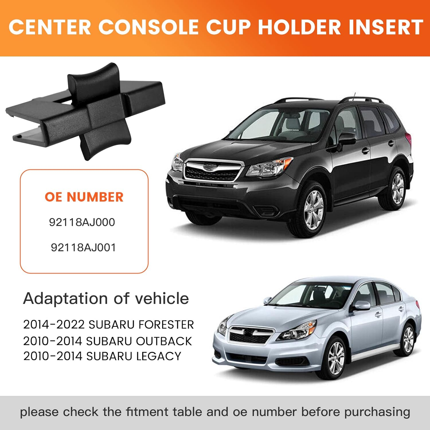 E-Vniko Center Console Cup Holder Insert Divider Compatible with Subaru Forester 2014-2022 Legacy,Outback 2010-2014 Replace 92118AJ000 92118AJ001