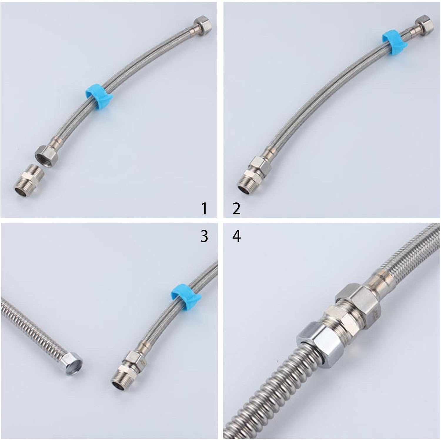 Shower Hose Extender 3Pcs Pipe Fitting Hex Nipple Shower Hose Extension Bsp1/2Inch X BSP 1/2Inch Shower Hose Extender Stainless Steel Connector for Shower Bathroom Rvs image number 3