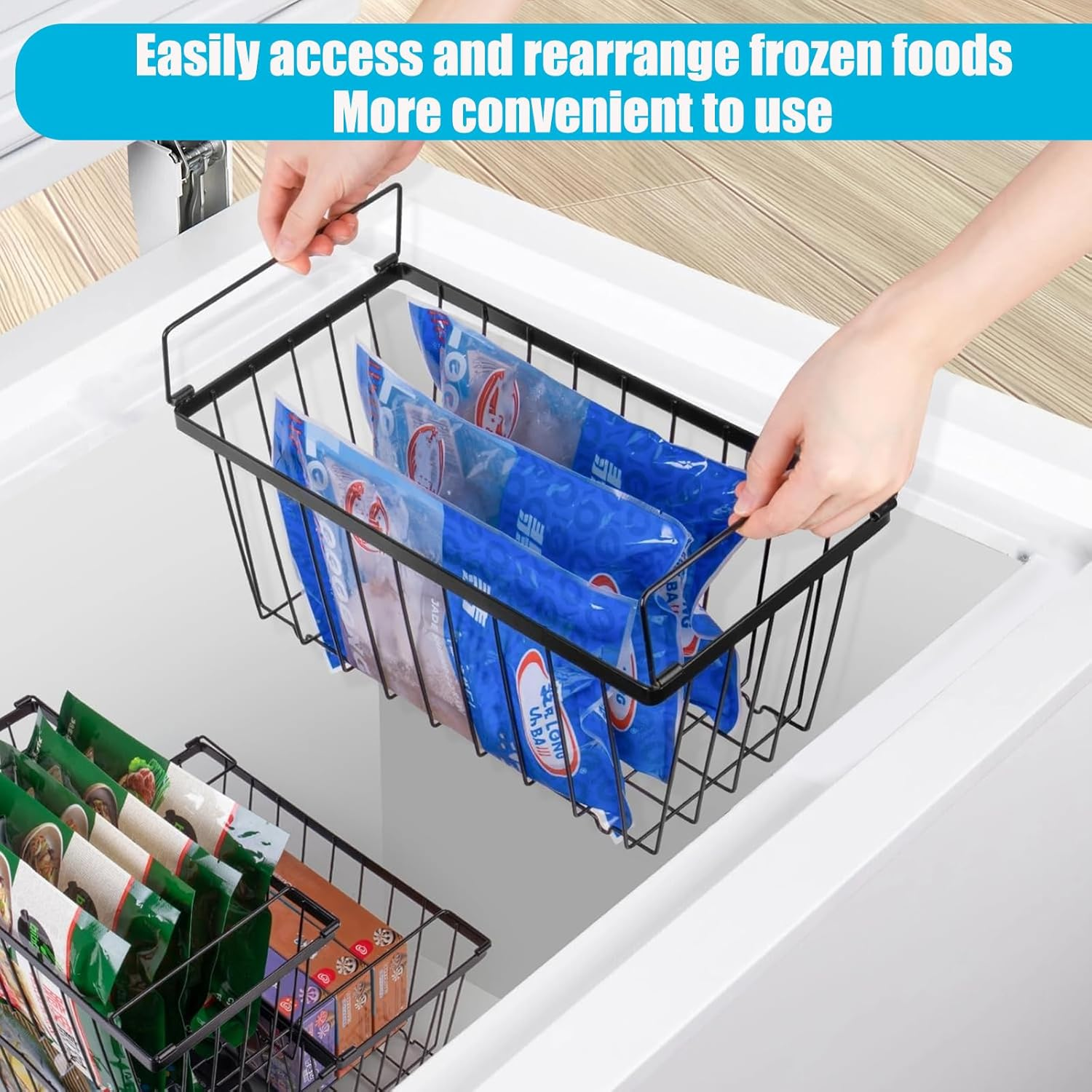 Chest Freezer Organizer,4 Pack Freezer Baskets for Chest Freezer,Stackable Metal Deep Freezer Basket,For Upright Freezers Sort Frozen Meats & Food with Better Space Utilization image number 5