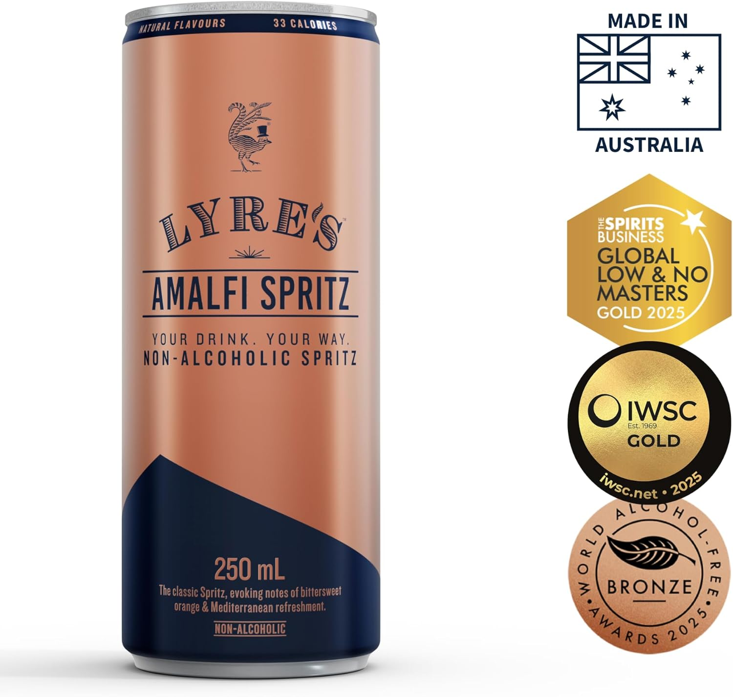 Lyre'S Amalfi Spritz 24-Pack, Ready to Drink Canned Mocktails, Award-Winning Zero Proof Italian Spritz Alternative, Alcohol Free Aperitif & Non Alcoholic Sparkling Wine, 70 Calories a Can (250Ml X 24) image number 2