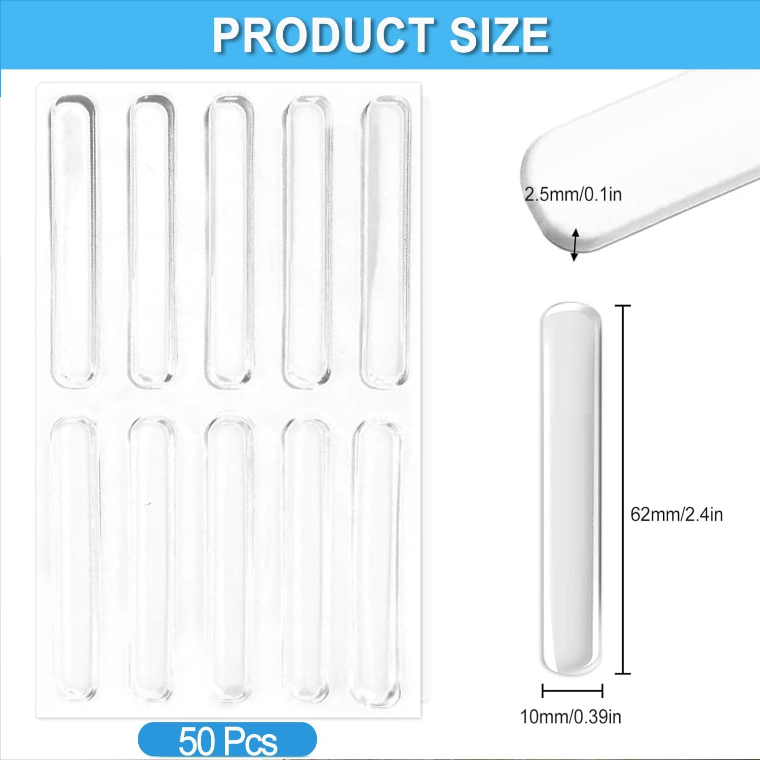 50Pcs Cabinet Door Bumper Strips Clear Table Top anti Slip Pad Furniture Rubber Bumpers Pads Self Adhesive Cupboard Door Frame Glass Top Bumper for Drawer Furniture Sliding Door Cabinet image number 3