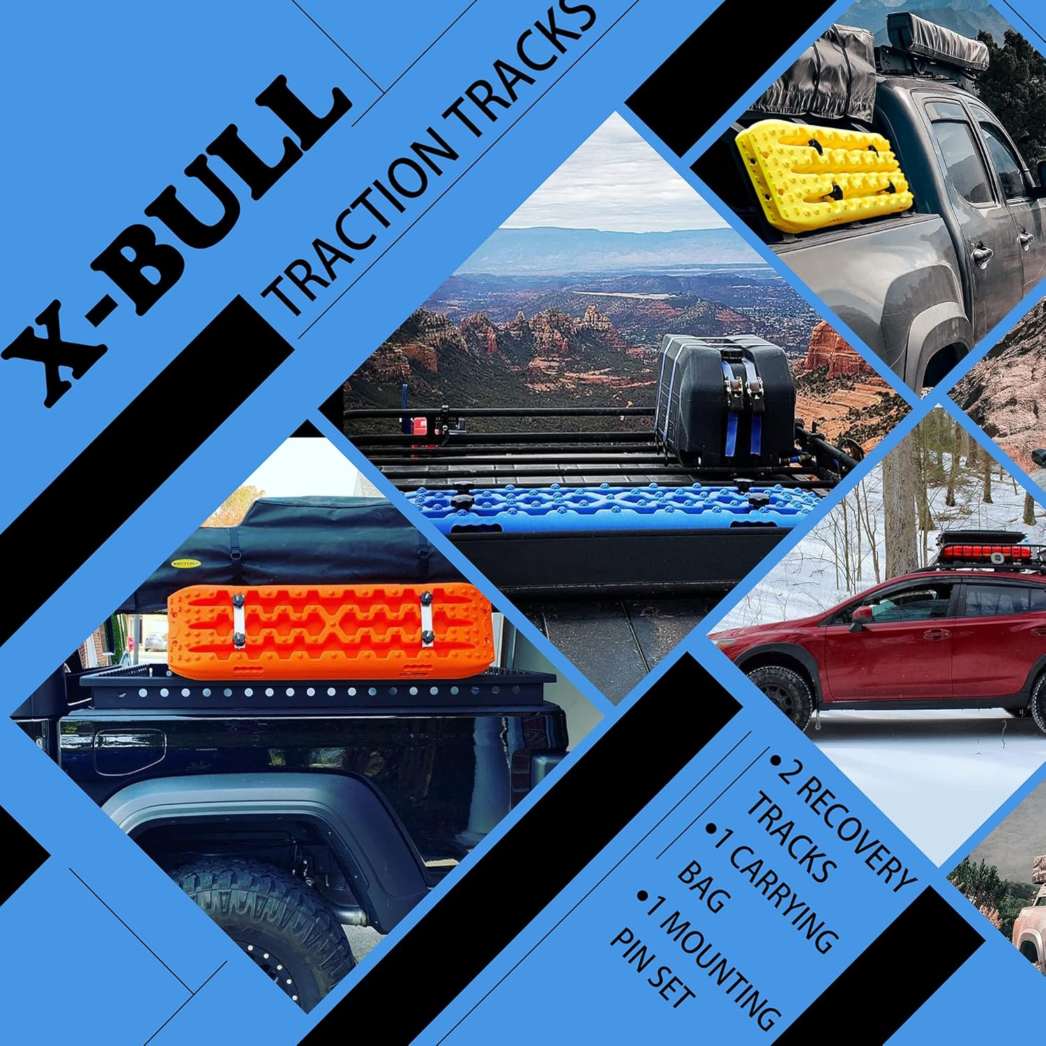 X-Bull Recovery Tracks with Bag and Mounting Pin Set 4X4 Recovery Boards Offroad 4Wd Tracks 22046LBS/10000KG Stand for Automotive Accessories Tires and Wheels in the Sand Mud Snow(Gen 3.0 Blue) image number 3