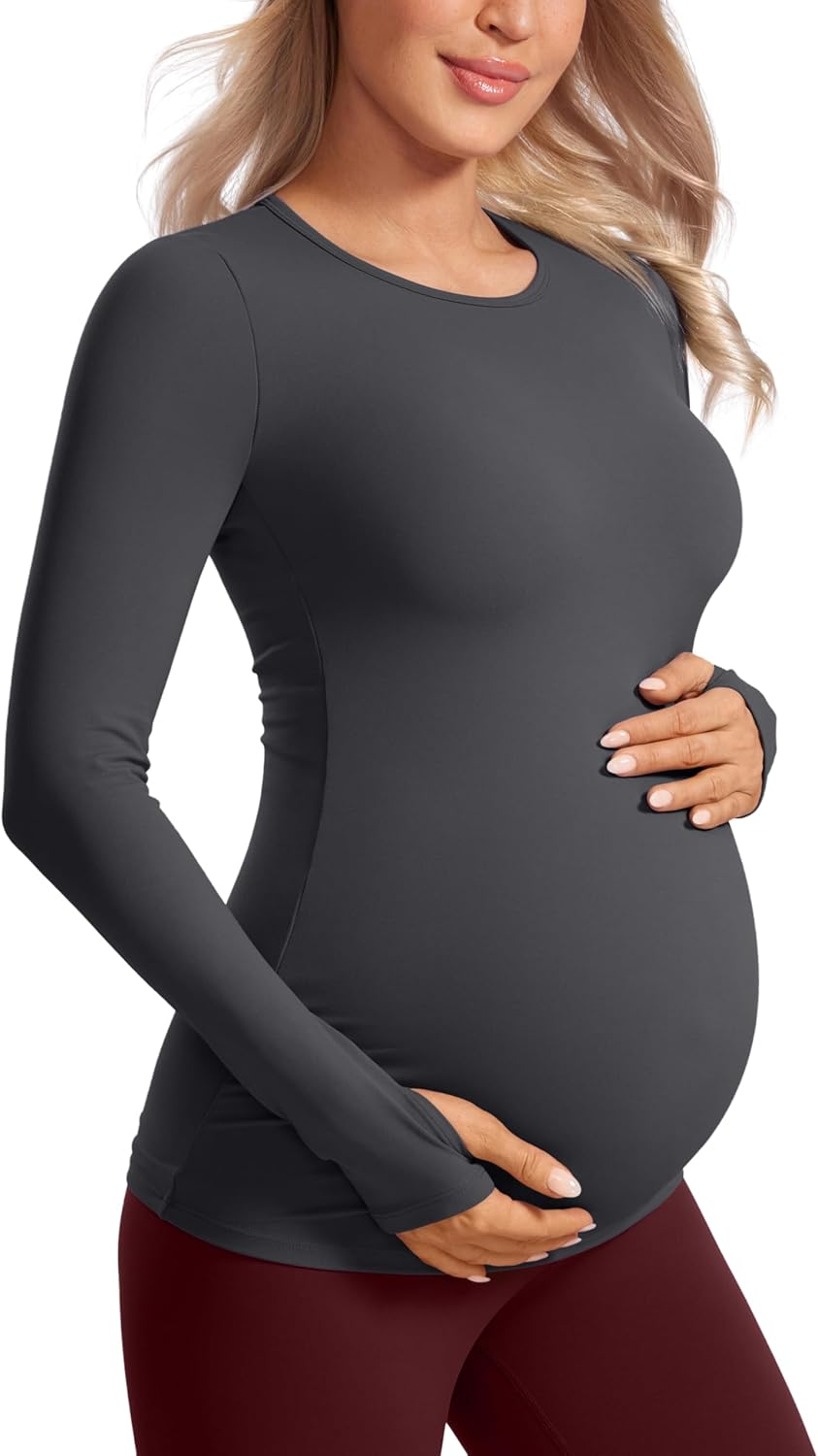 CRZ YOGA Womens Butterluxe Long Sleeve Maternity Tops Crewneck Pregnancy Basic Shirts Soft Athletic Yoga Casual Tee Shirt