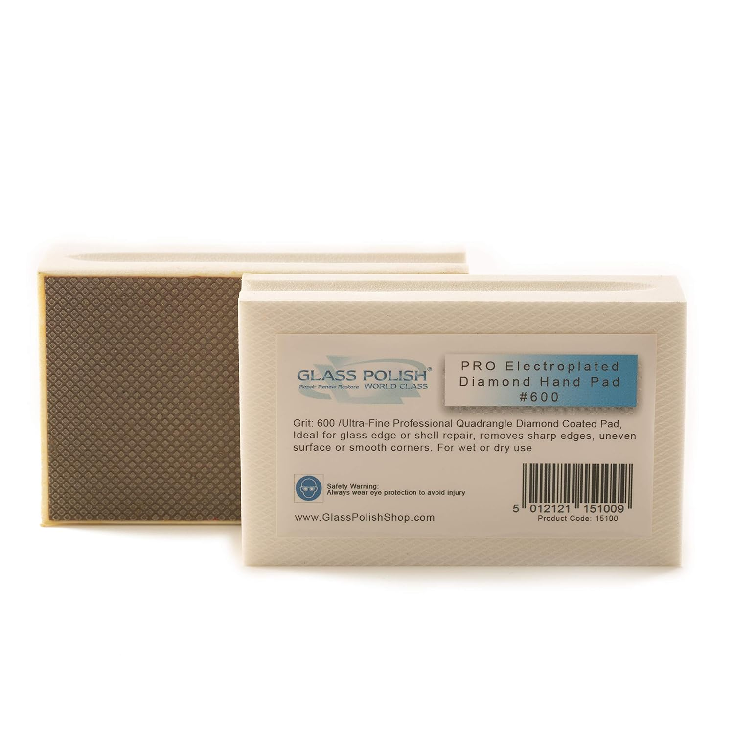 GLASS POLISH PRO Diamond Hand Polishing Pad, Grit 600 Ultra Fine Foam Sanding Block for Smoother Finish and Delicate Sanding of Glass, Tiles, Ceramics, Concrete, Granite, Marble, and More - GP15100 image number 2