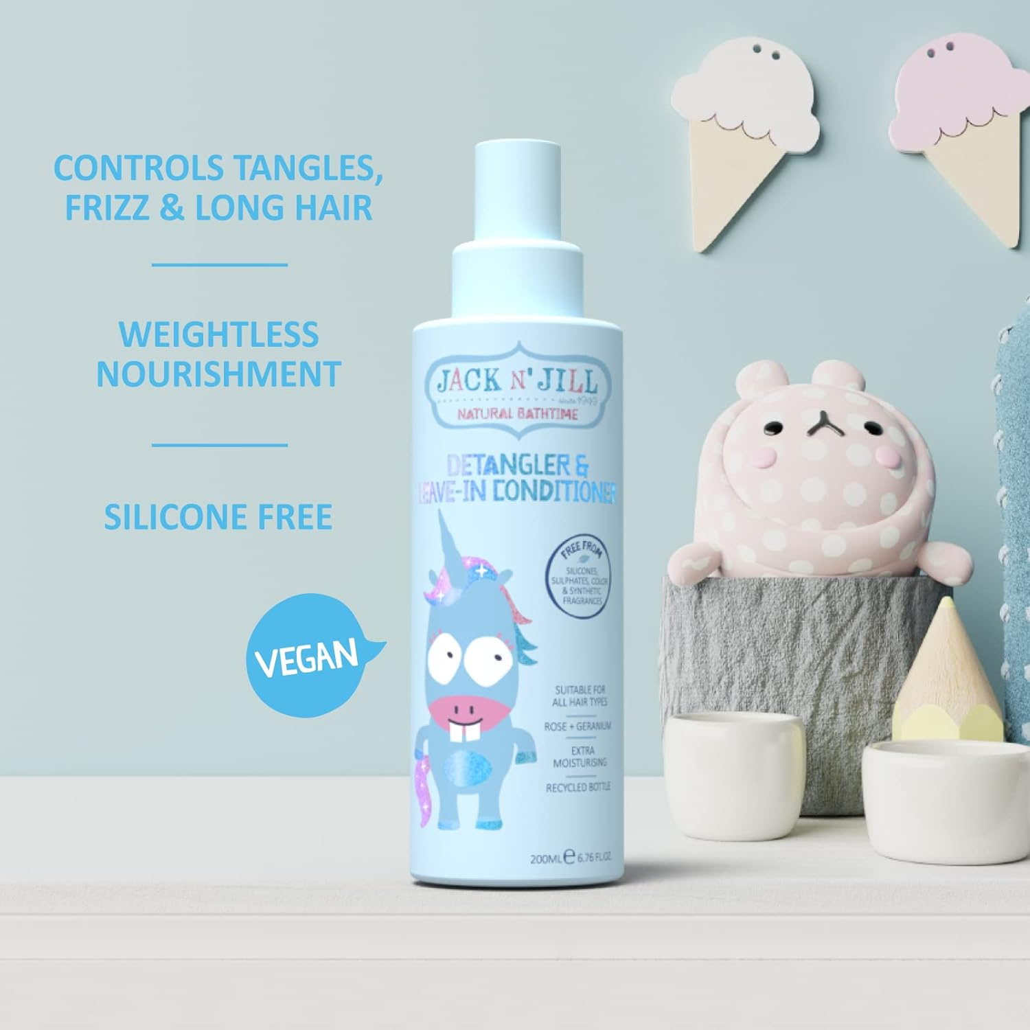 Jack N' Jill Detangler and Leave-In Conditioner Rose and Geranium 200Ml image number 2