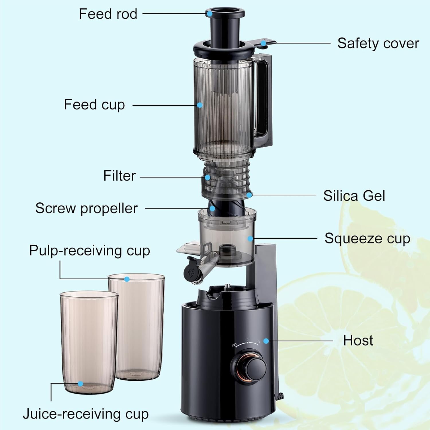 Cold Press Juicer Slow Masticating Fruit Juicer 250W with 80Mm Wide Chute Juicer Machines, Upgraded Non-Clogging Filter, High Yield Juice, for Vegetables Celery Wheatgrass Watermelon Carrot image number 3