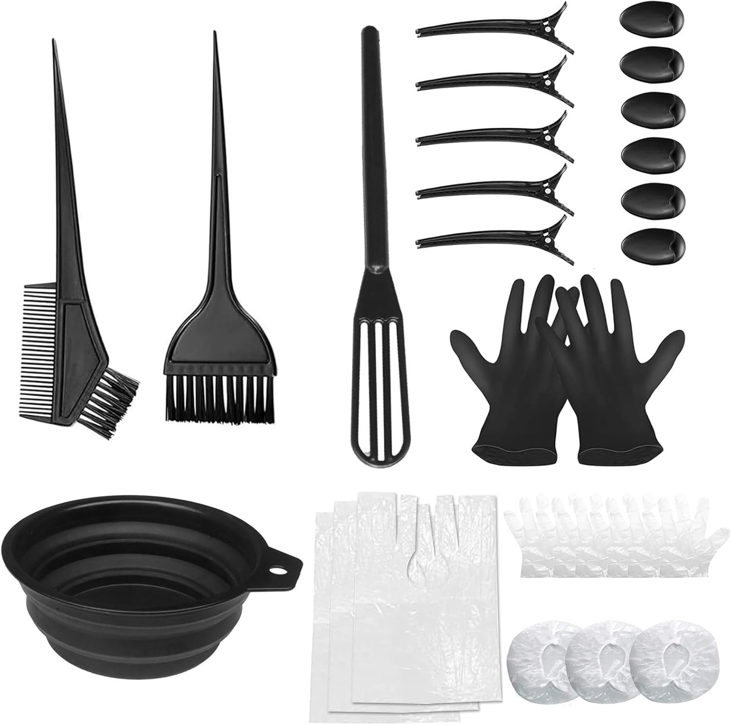 29 Pcs Hair Dye Bowl and Brush Kit, DIY Beauty Salon Hair Bleaching Tools Kit, Tint Bowl and Brush Set for Ear Cover, Shawl, Gloves, Hairdressing Clips, Highlighting Comb image number 3