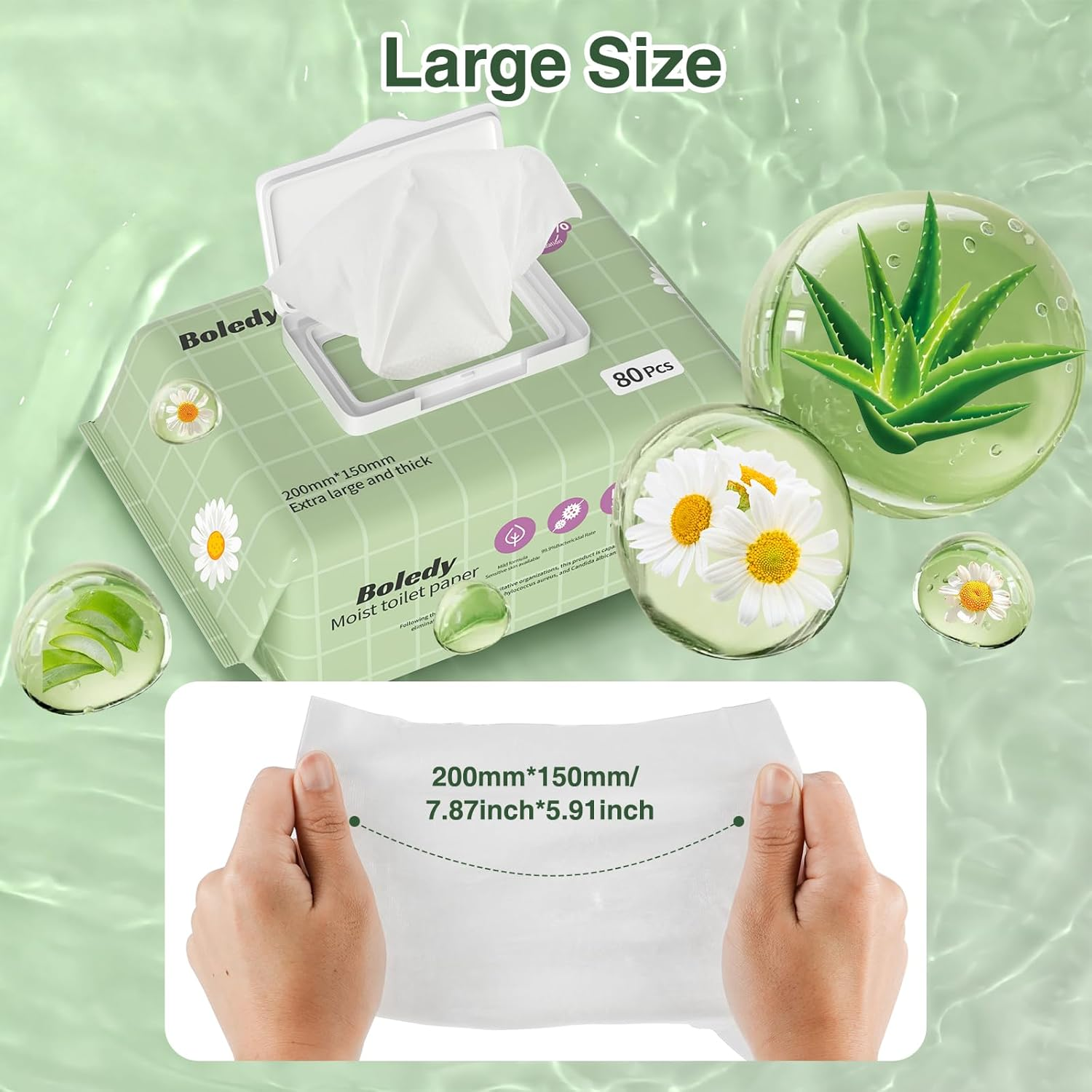 480 Count Flushable Wipes Easy to Flush Wet Wipes for Sensitive Skin 100% Plant-Based Powerful Cleaning Natural Formula Portable Moist Toilet Paper Biodegradable Moist Tissues (Pack of 6) image number 3