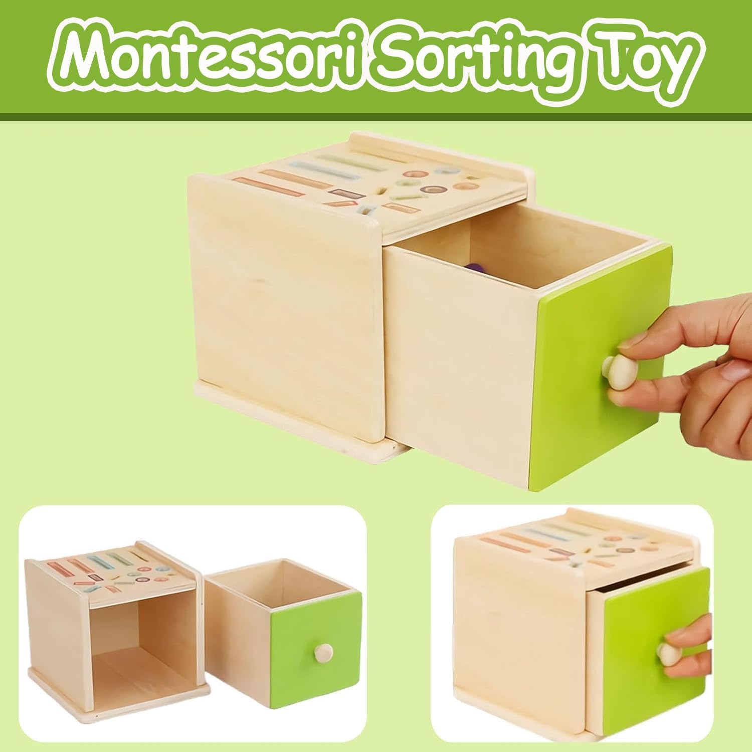 TUNJEJINY Montessori Toys for Toddlers,Wooden Coin Box Color Sorting Toy, 3-In-1 Educational Fine Motor Sensory Matching Games for Girl Boy Child Gifts (Round Stick+Ice Cream Stick+Shape) image number 3