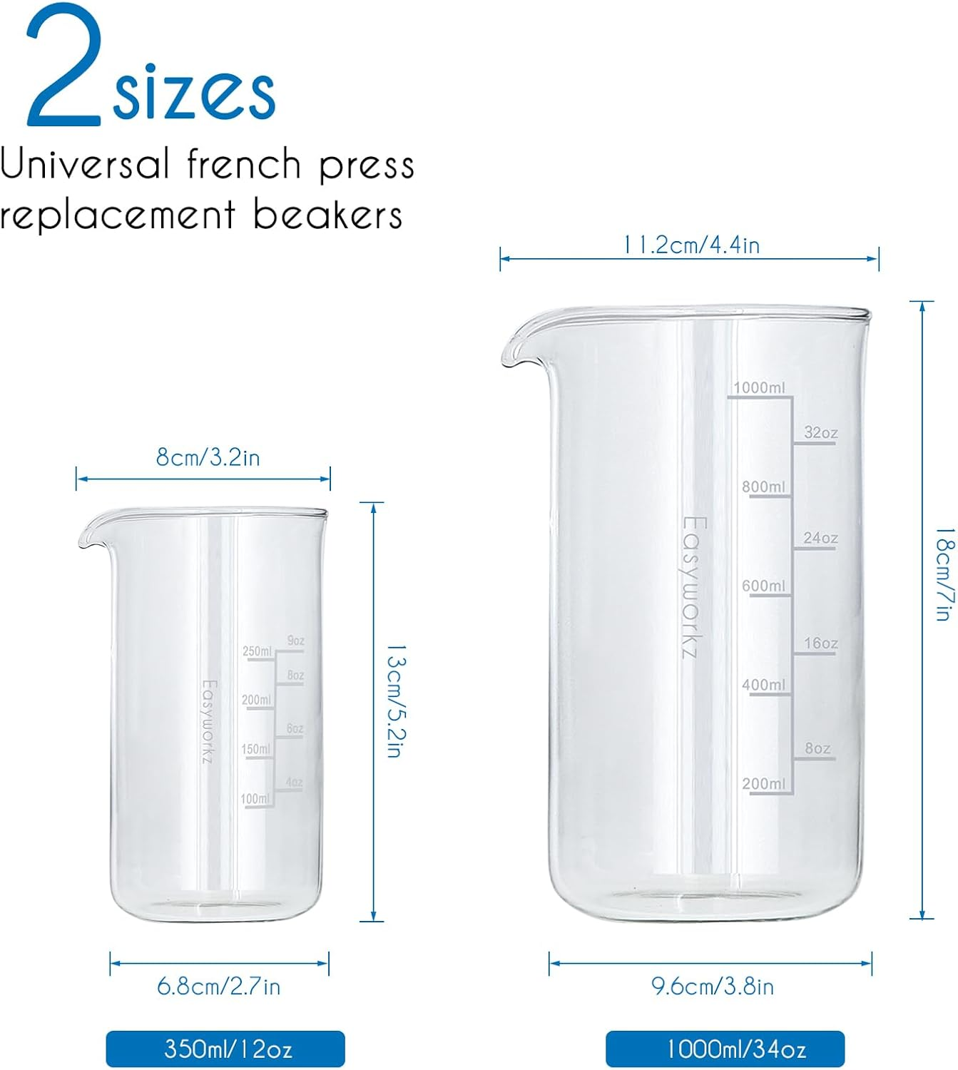 Easyworkz Borosilicate Glass Replacement Beaker for 1000Ml French Press Coffee Maker