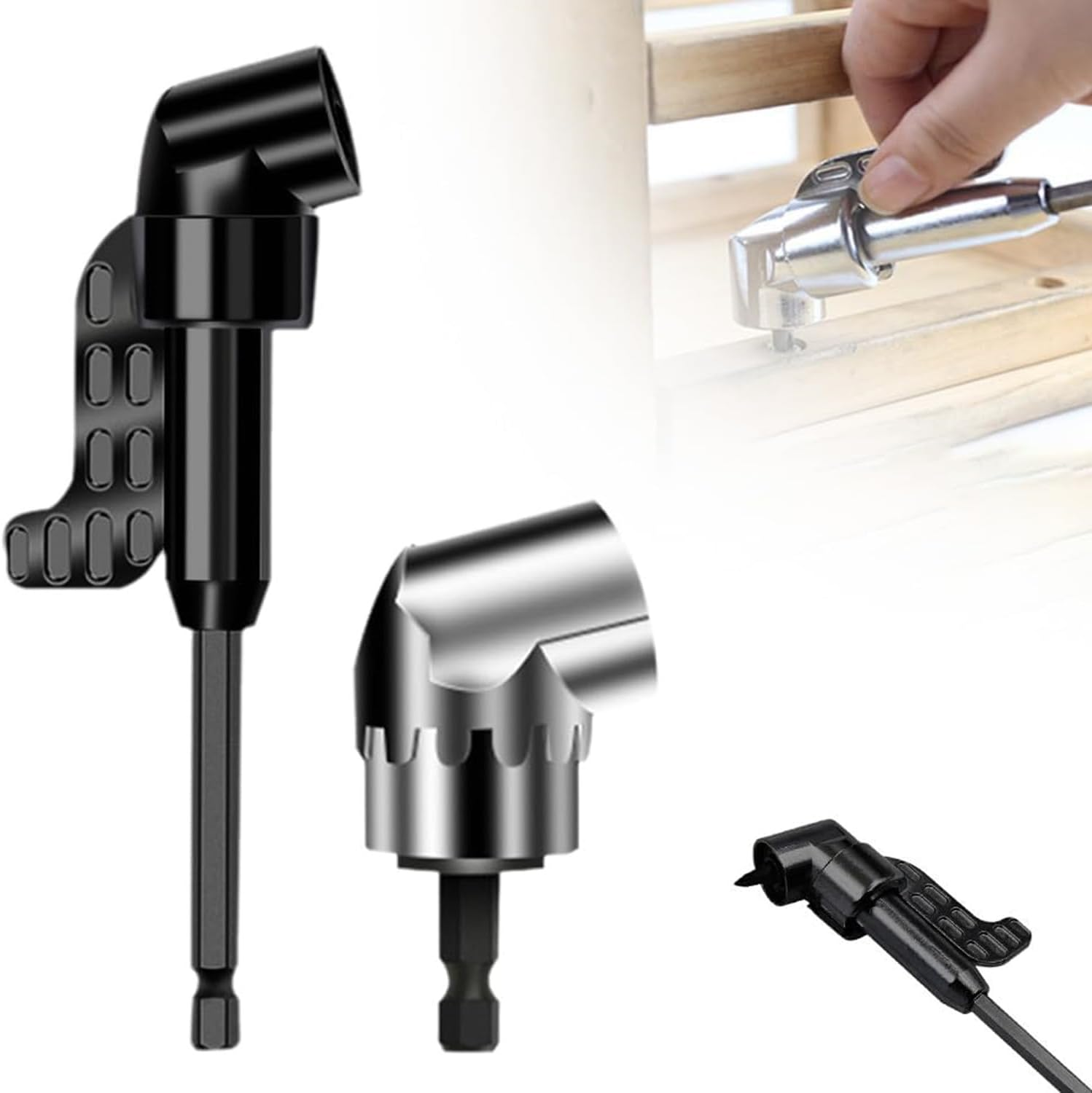 1Set 105 Degree Right Angle Drill Adapter,Corner Tool Screw Hub with Multi-Function Bend Screwdriver Bit, 1/4" Hex Shank Driver Angle Drill Attachment for Screwdriver Drill, 360&deg; Rotatable (Black) image number 5