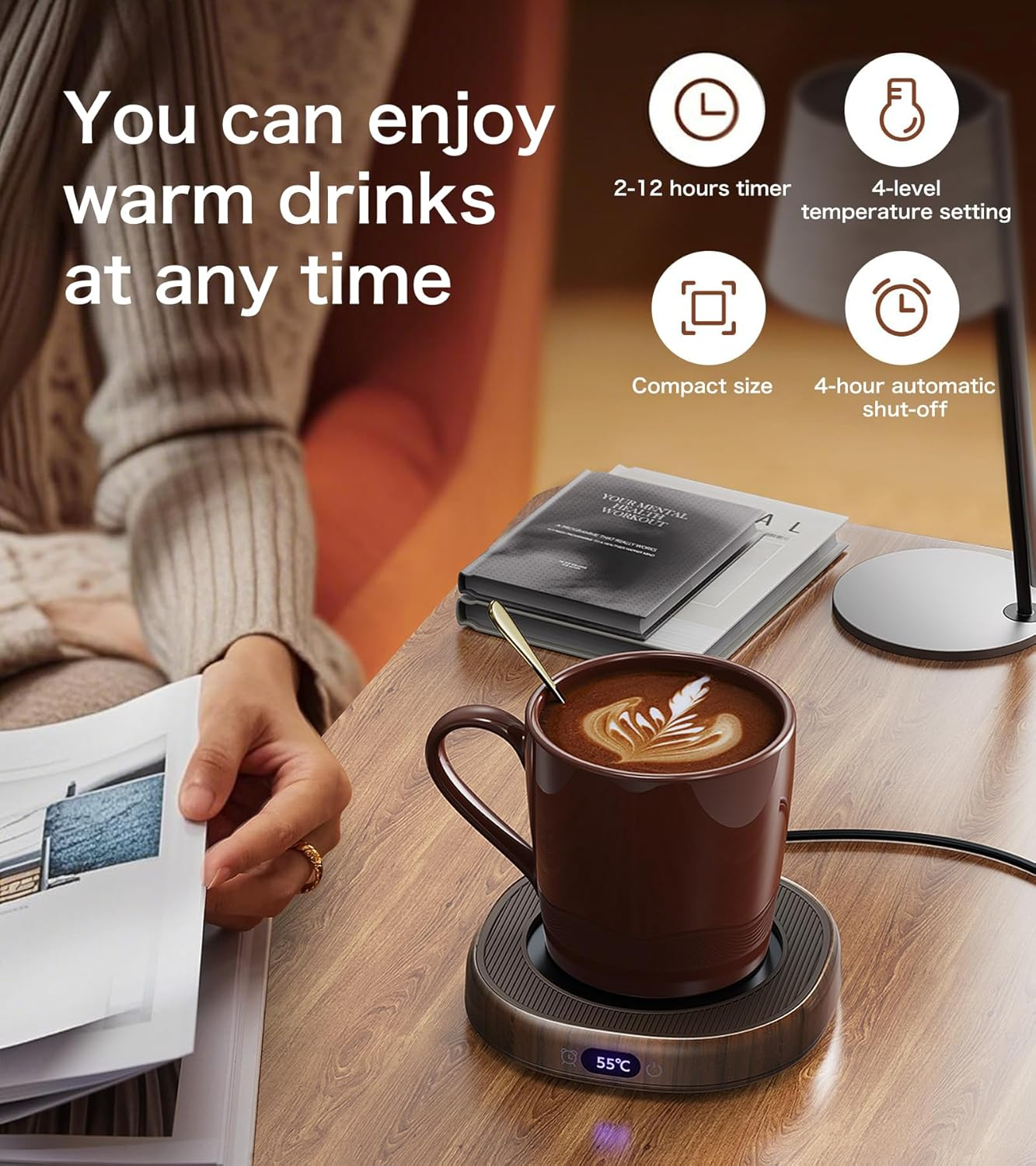 Coffee Mug Warmer, Electric Coffee Warmer for Desk with Auto Shut Off, 4 Temperature Setting Smart Cup Warmer for Heating Coffee, Beverage, Milk, Tea and Hot Chocolate Brown - Australian Standard Plug