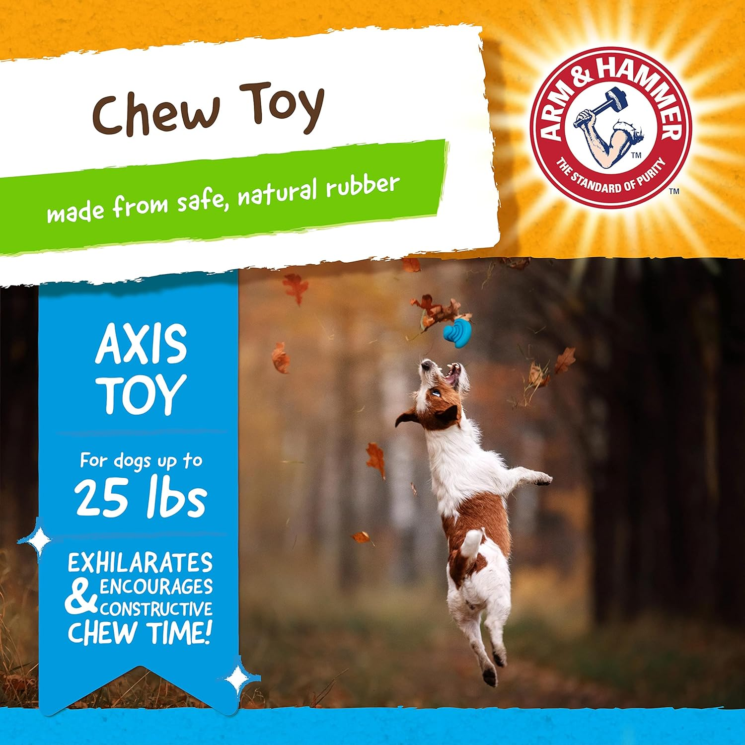 Arm & Hammer Rock N' Roller Axis Rubber Chew Toy for Dogs | Bouncing, Rolling, Chewable, Fetchable Dog Toy Made with Natural Rubber and Baking Soda to Help Redirect Destructive Chewing image number 3