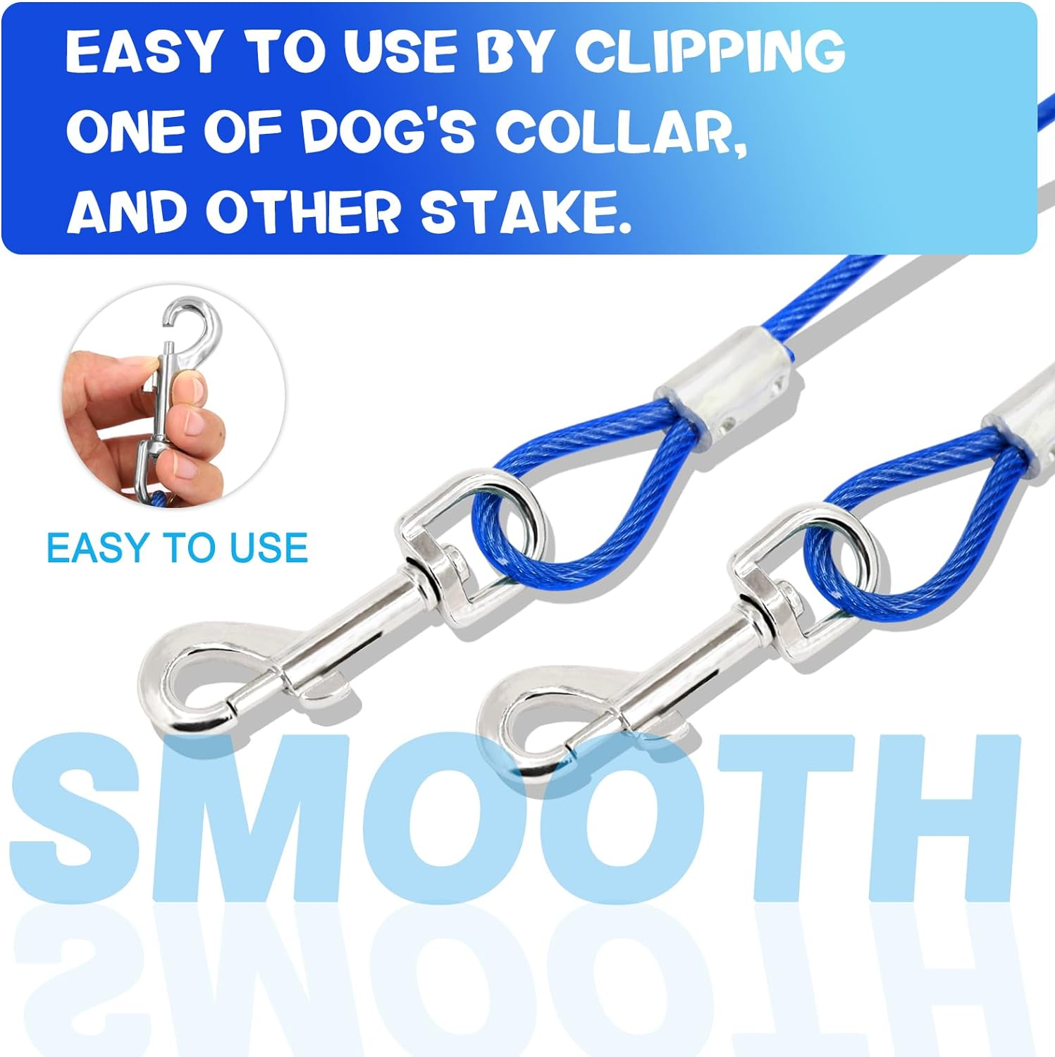 Dog Tie Out Cable and Stake 32 Ft Outdoor, Yard and Camping, for Medium to Large Dogs up to 125 Lbs, 16" Stake, 32 Ft Cable with Durable Spring and Metal Hooks for Outdoor image number 1