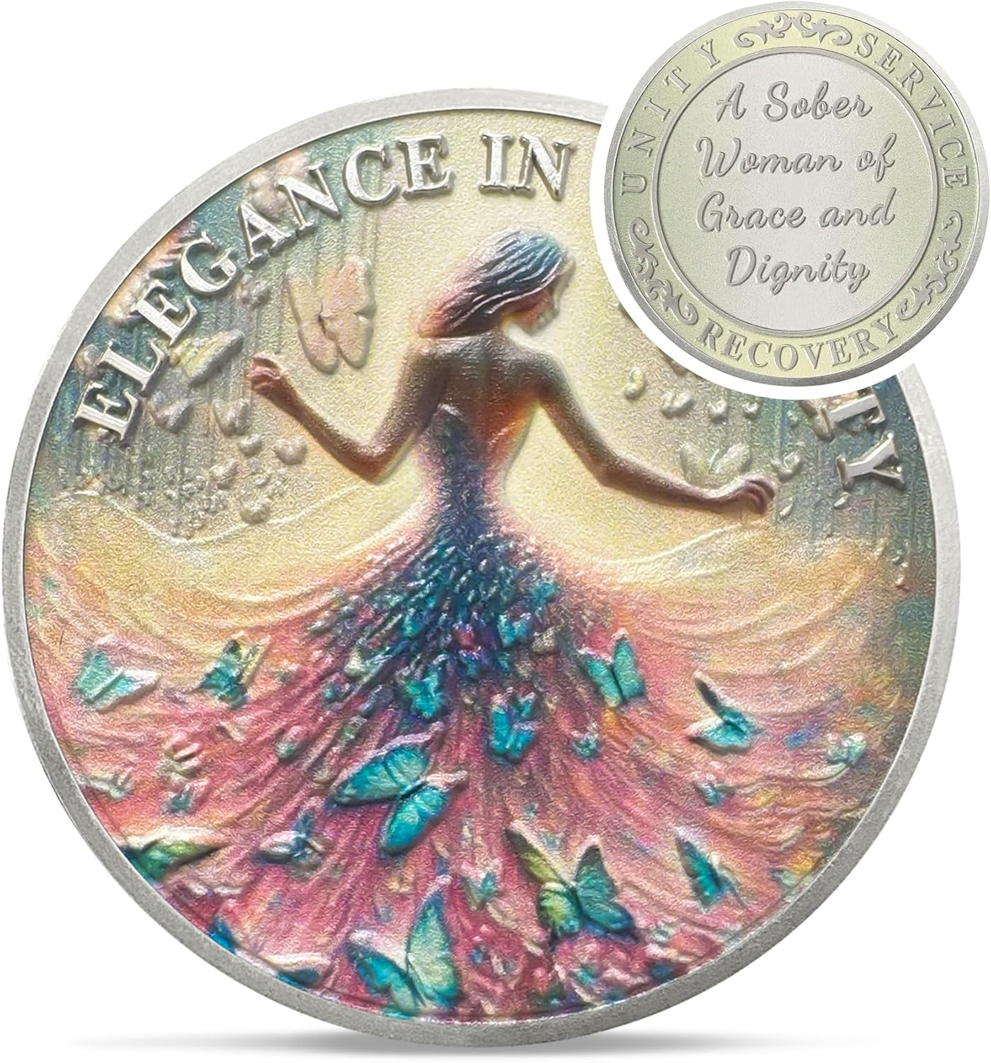 Artsy Grace Women Sobriety Coin - Recovery Butterfly AA Coins - Sister Power Addiction NA AA Chips and Medallions - Celebrate Living Clean Narcotics Alcoholics Anonymous Gifts for Men Women image number 5