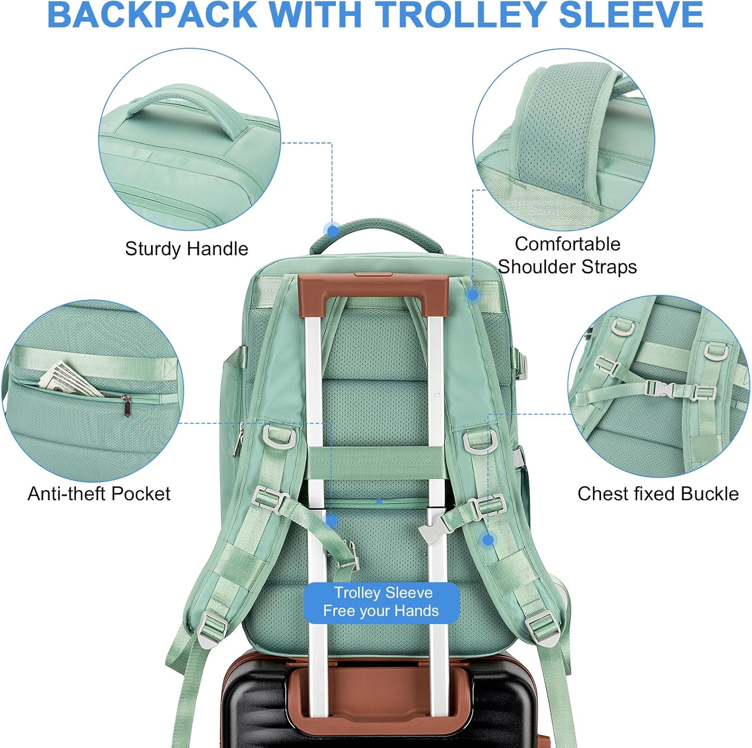 Large Travel Backpack for Women Men, Personal Item Airline Approved,17 Inch Backpack for Travel - Blue image number 2