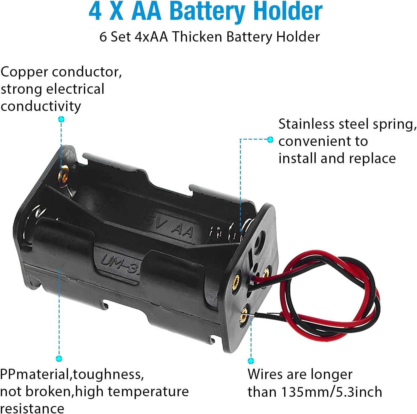 4 X 1.5V AA Batteries Battery Holder Wire Leads image number 1
