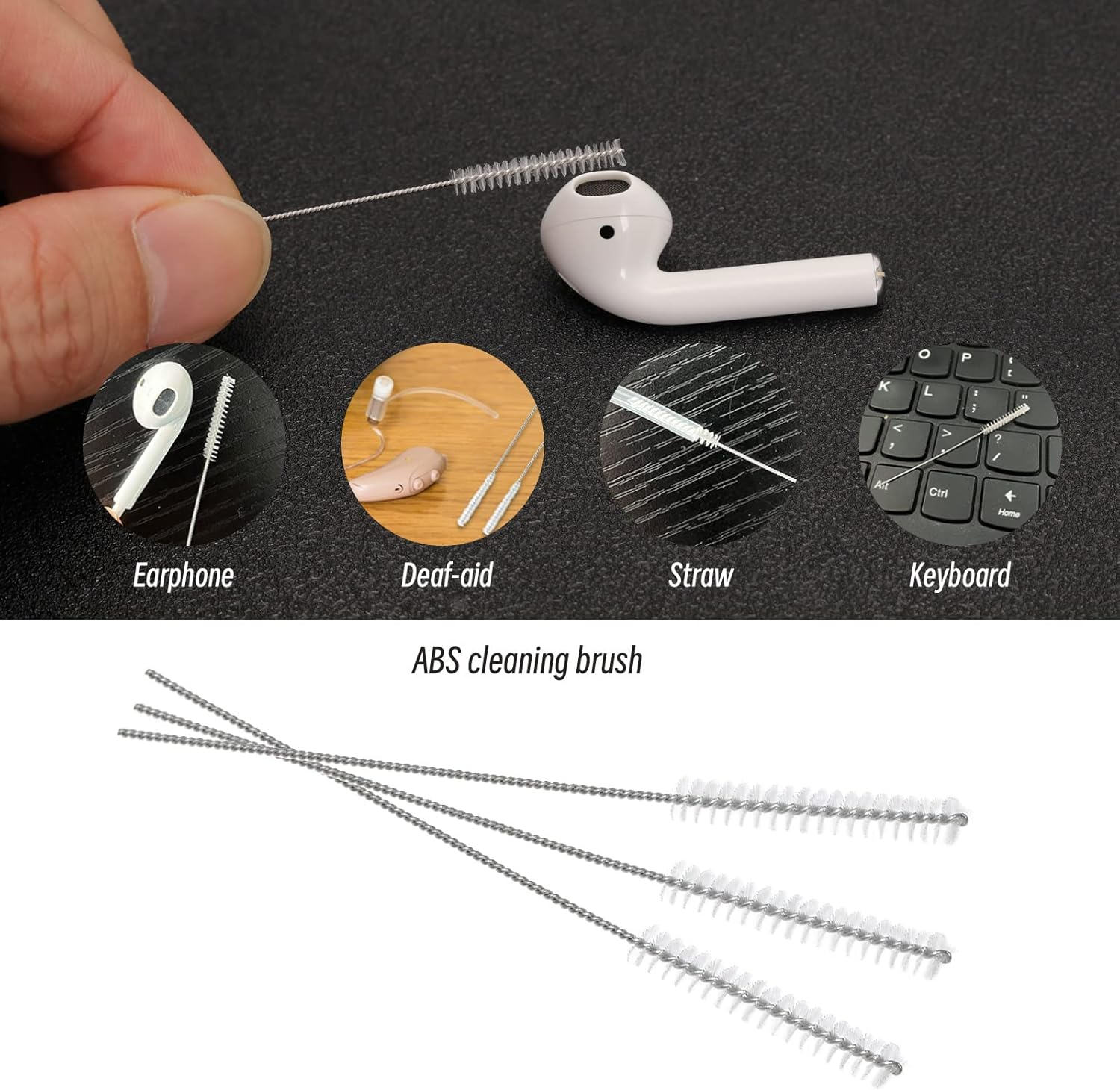 Emsea 10Pcs 2.5Mm Hearing Aid Tube Brush Hearing Aid Cleanings Kits Aid Vent Brush for Cleanings Dredging Ventilation Hole Sound Guide Tube 60Mm Length image number 3