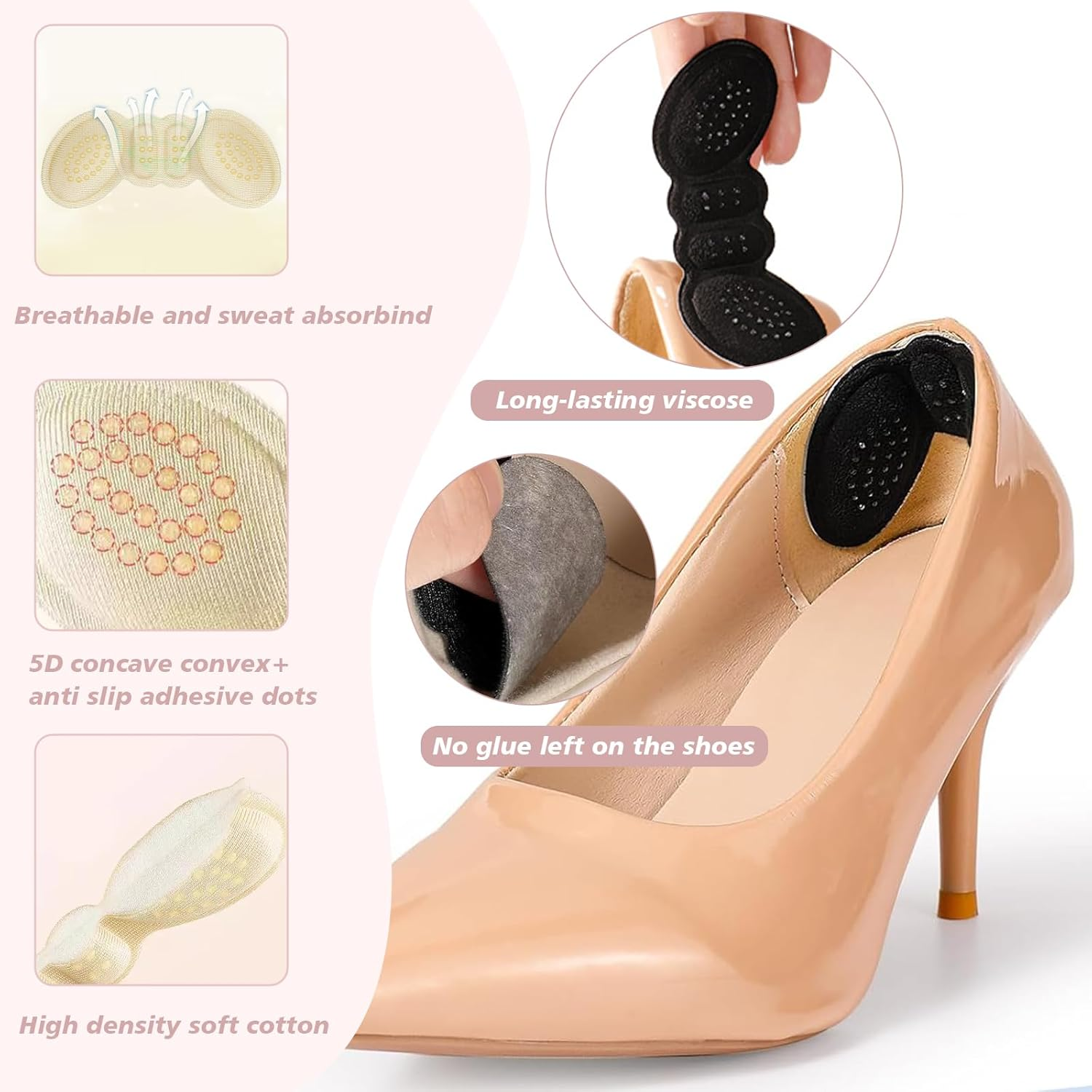 Heel Pads for Shoes - Anti-Slip Heel Grips for Women & Men, Soft 5D Wing Cushion Liner Inserts &ndash; Stops Heel Slip, Blisters, Improved Fit for Loose Shoes &ndash; Comfortable Sponge Protectors (16PCS) image number 1