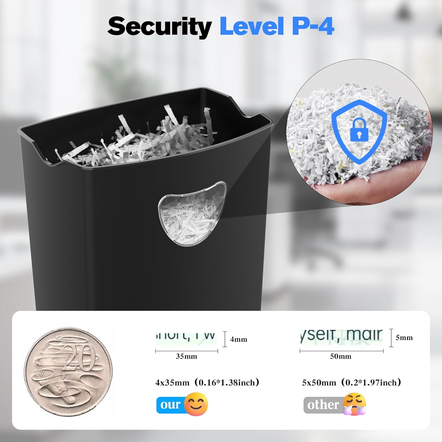 Advwin Paper Shredder, Paper Shredder Automatic Cross Cut P-4 Security, 10 Sheets, 21L Removable Bin, Paper/Cd/Credit Card Shredder for Home Office image number 5