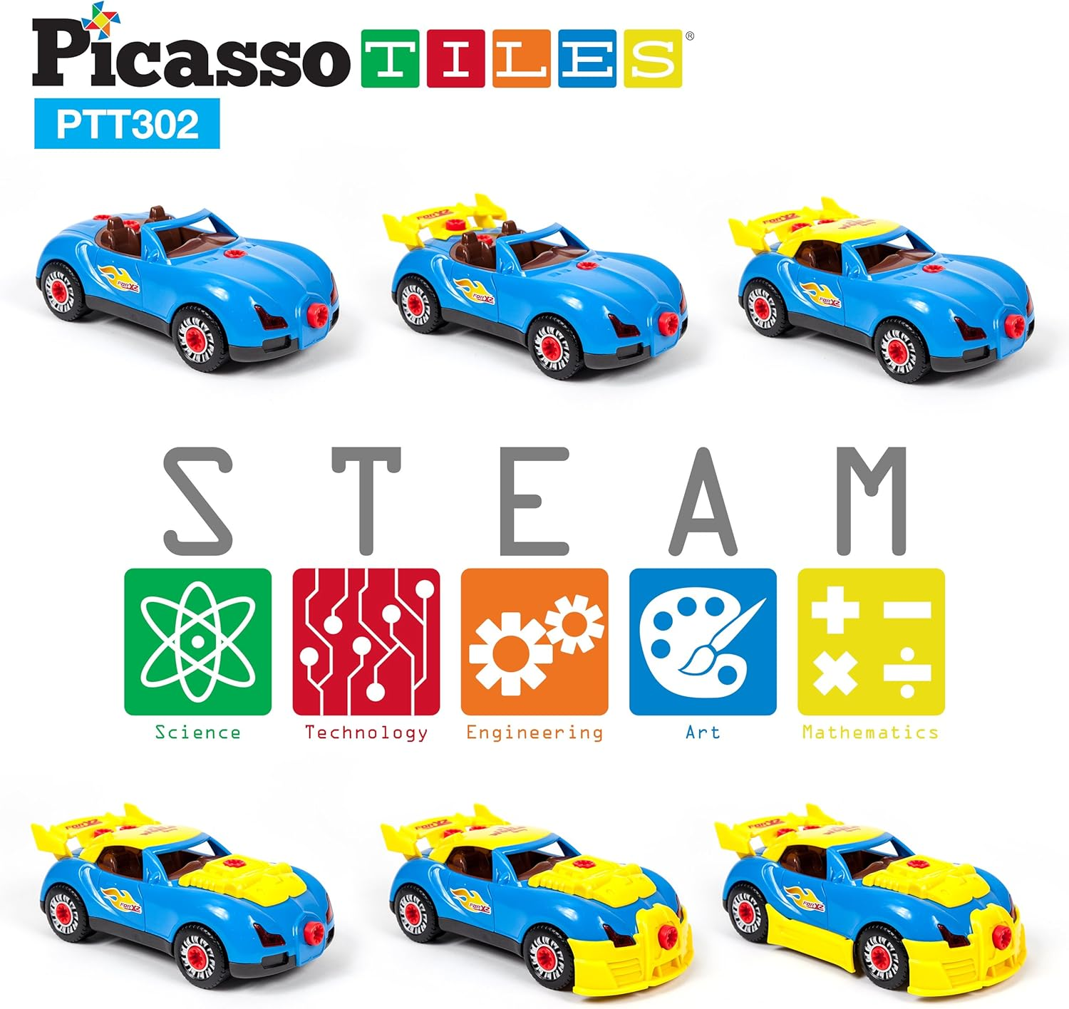 Picassotiles Take-A-Part Race Car Set with LED, Engine Sound, Mini Electric Power Tool Reversible Drill, Screws Included PTT302 2-In-1 DIY Construction Build Your Own 30Pc Racing Car S.T.E.A.M. Kit image number 5