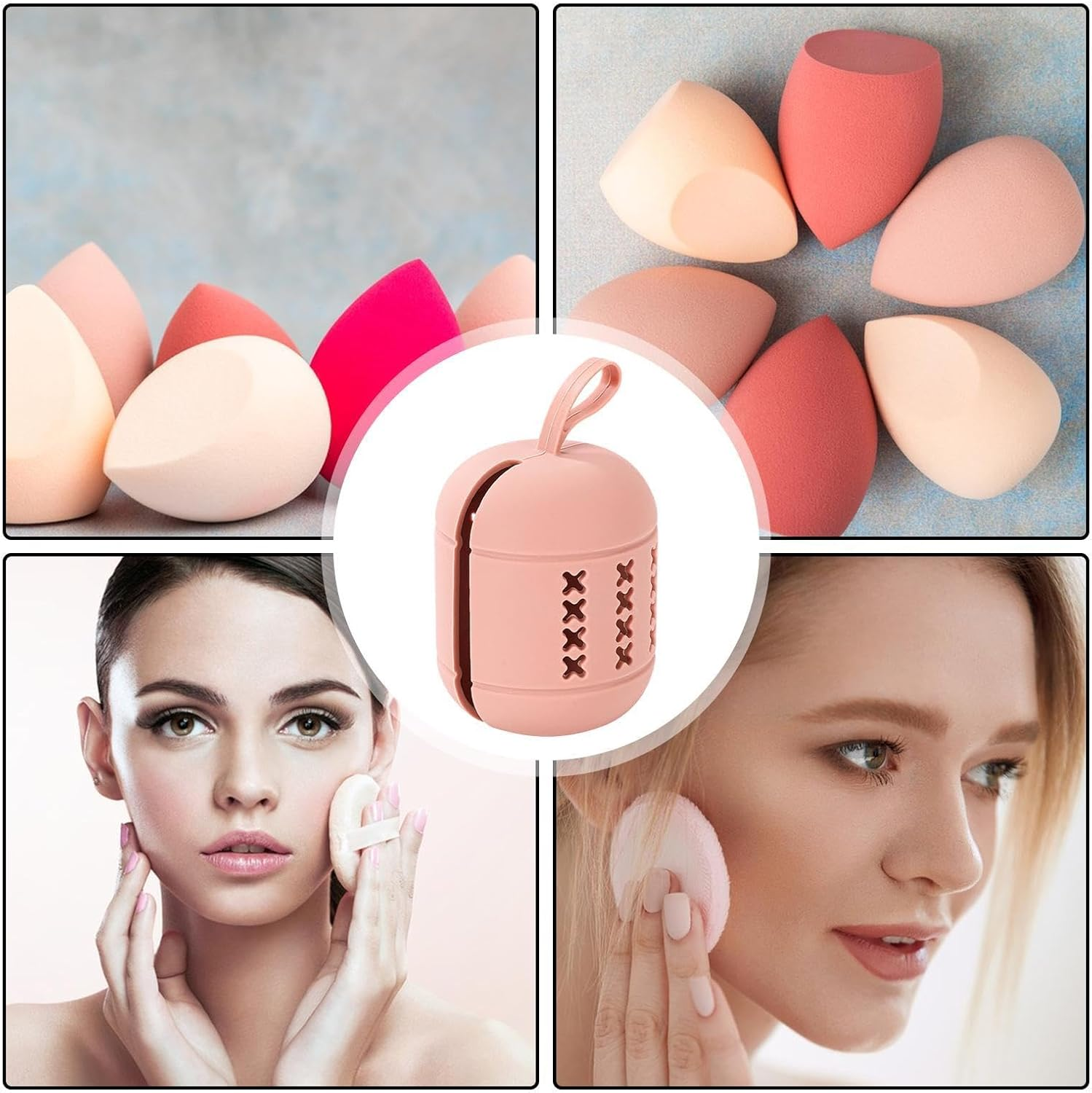 Makeup Sponge Holder, Beauty Sponge Case | Double Sided Breathable Silicone Powder Puff Holder, Cosmetic Sponge Container for Any Sponge - Cream Color image number 5