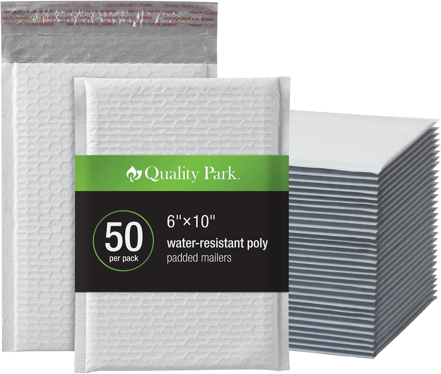 Quality Park Bubble Mailers, 6 X 9 Inch, White Poly Mailers, Padded Envelopes, Shipping Envelopes, Water Resistant, Self Seal, 50 per Box (QUA85856), Plastic image number 2