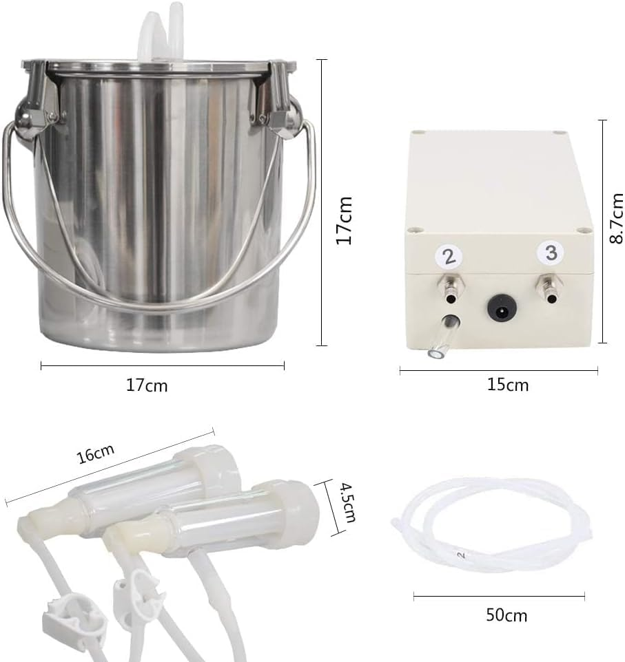 3L Goat Milking Machine,Pulsation Vacuum Electric Milker,Portable Automatic Breast Pump with 2 Teat Cups Stainless Steel Bucket for Goats(3L) image number 6