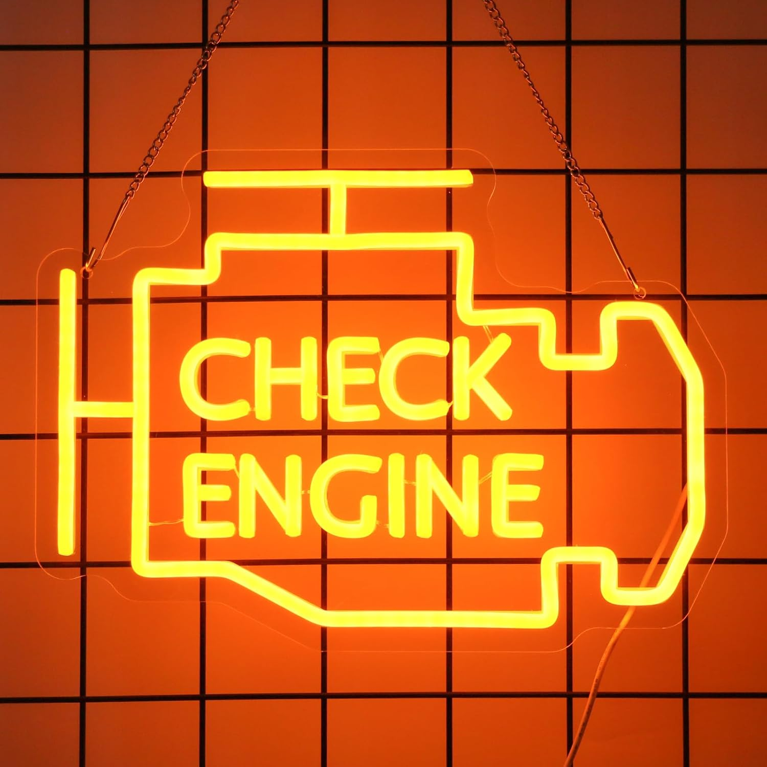 Uponray Check Engine Neon Signs, Garage Decor Neon Light, LED Check Engine Neon Sign for Wall Decor, Dimmable & Powered by USB Neon Lights for Car Repair Shop Workshop Warehouse Background Car Party