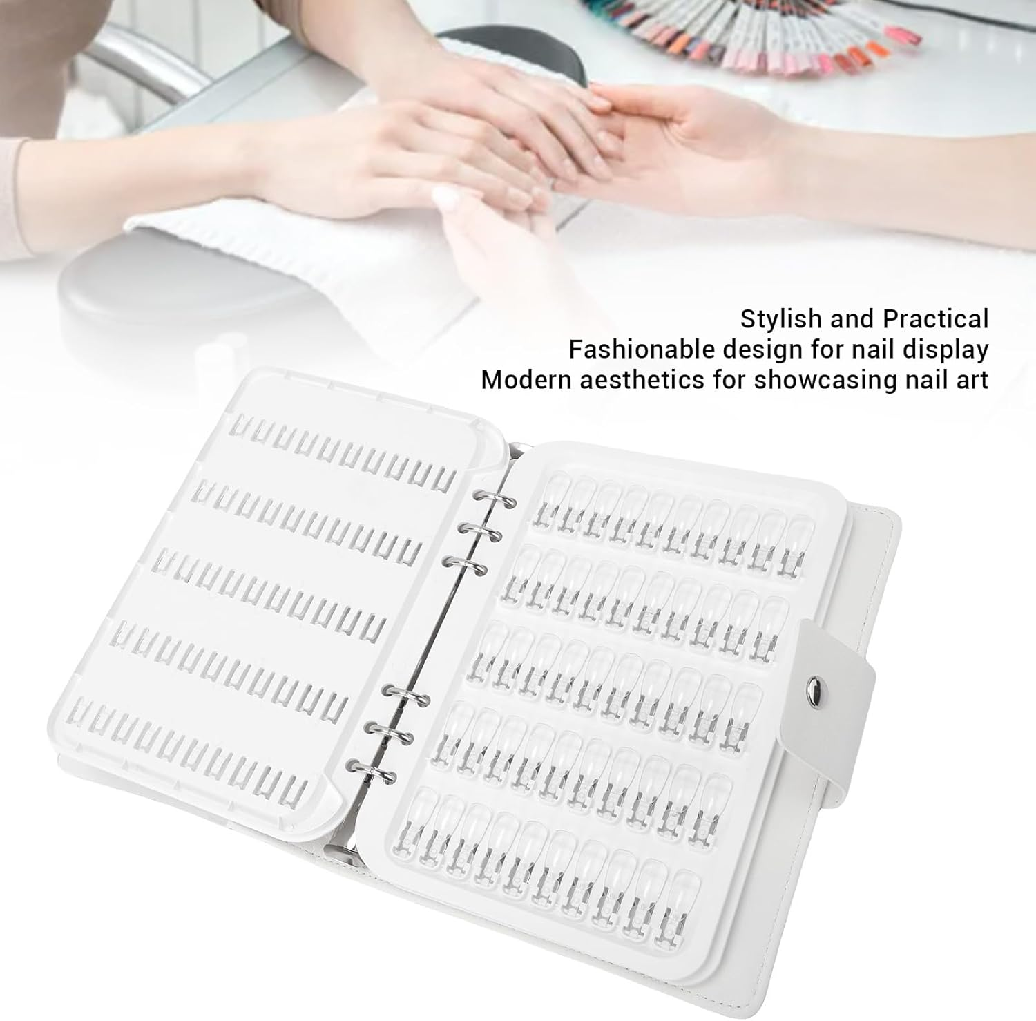 Depisuta 150 Colors Nail Art Sample Book with Compact Design, ABS PU Leather Material, Nail Swatches Organizer with Fixed Plastic Plate, 23X18Cm, for Home DIY Salon image number 5