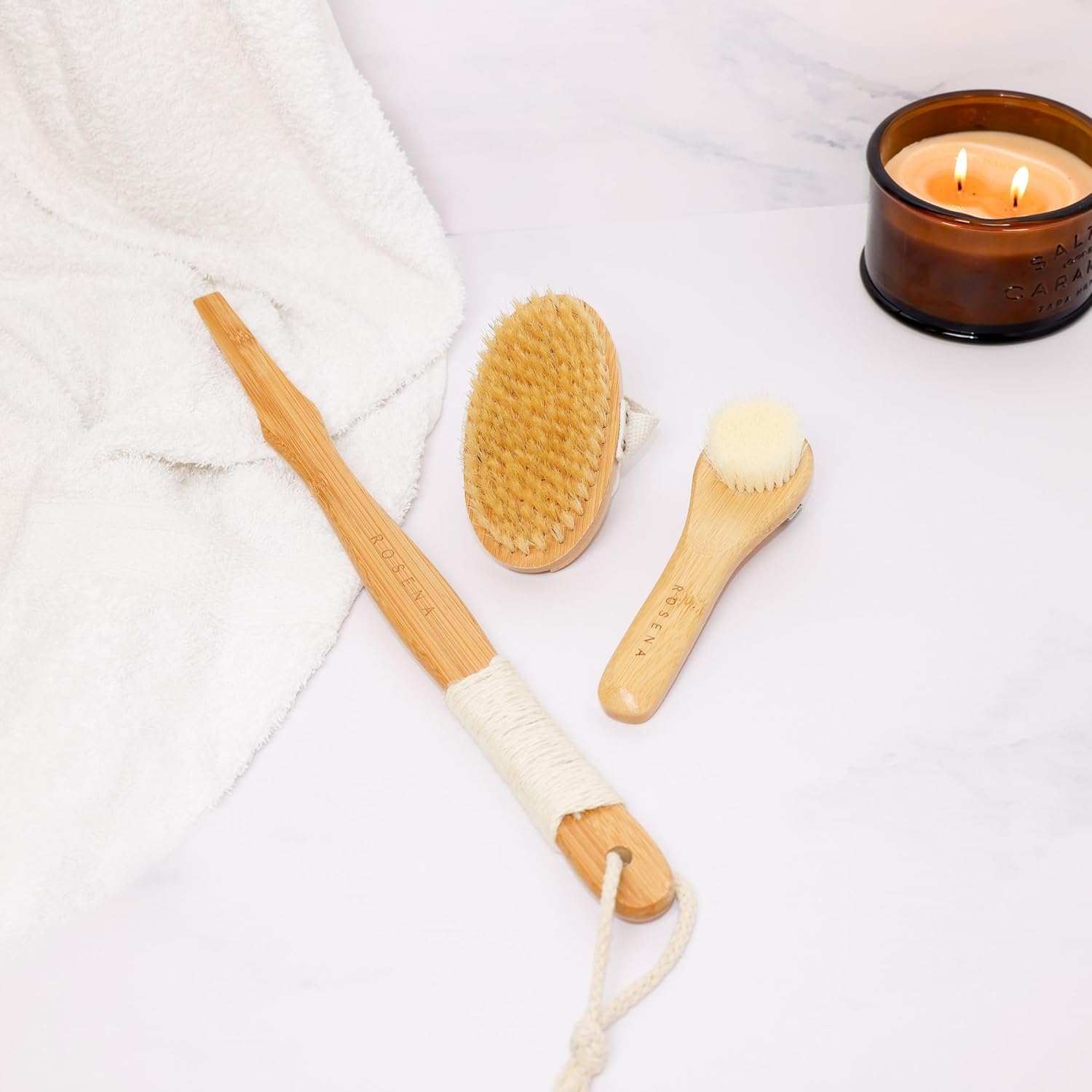 Dry Body Brush + Facial Brush: Exfoliate, Rejuvenate and Restore Lost Luster - 2 Dry Brushes Uniquely Designed for Face and Body -Stimulate Lymphatic Drainage and Minimize Cellulite