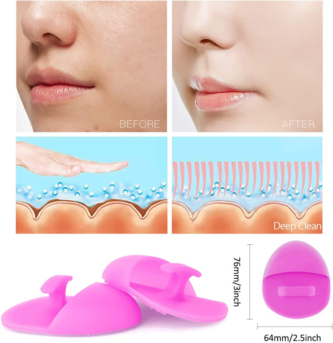 Facial Cleansing Brush Soft Silicone Face Scrubber Cleansing and Exfoliating for Sensitive Greasy Dry and All Kinds of Skin(Blue+Pink) image number 6