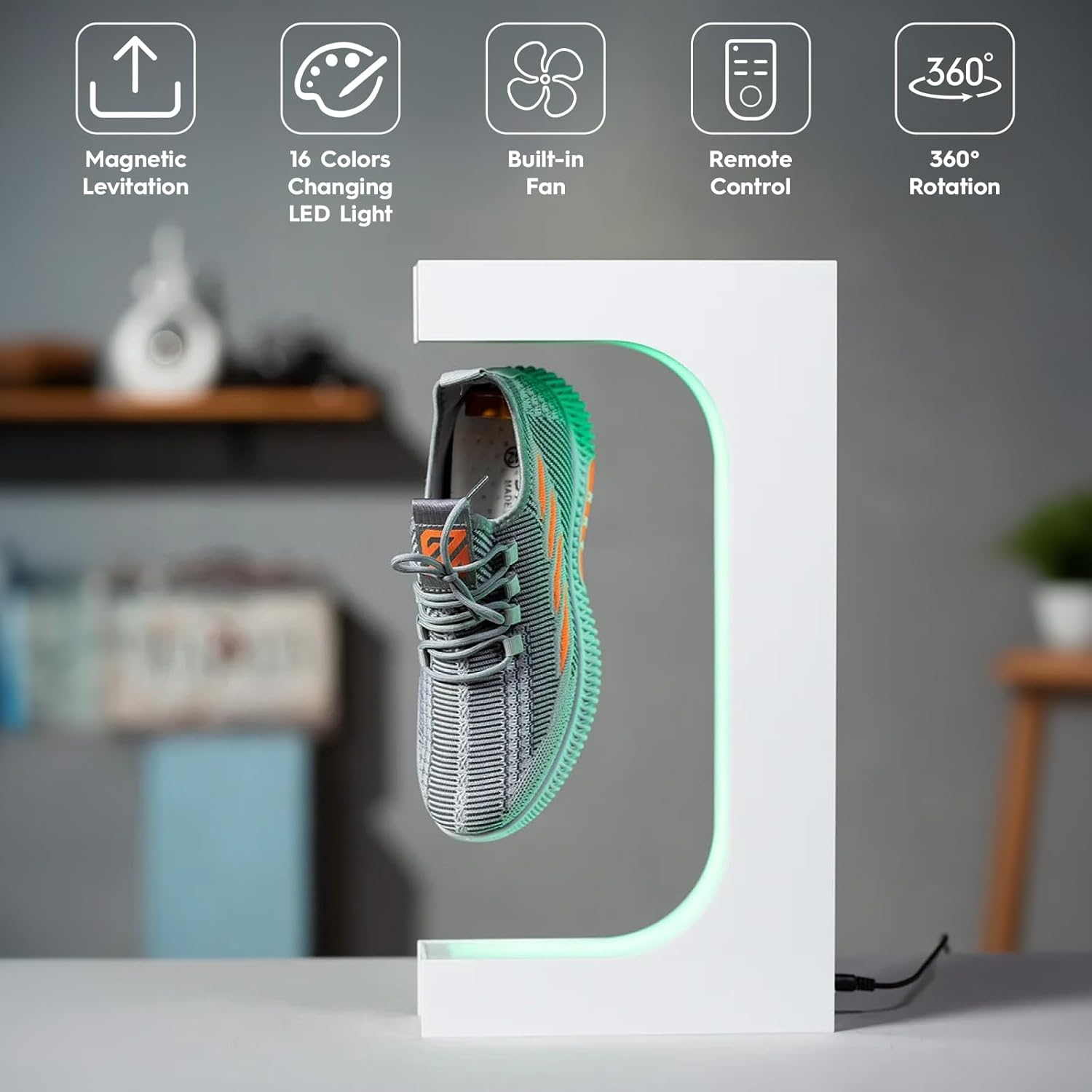 KAIGITE Magnetic Floating Shoe Display Stand, Rotating Levitation Shoe Rack with 16 Colors LED Lights, Levitating Sneaker Stand Holder for Shoe Collection Advertisement Exhibition (White) image number 4