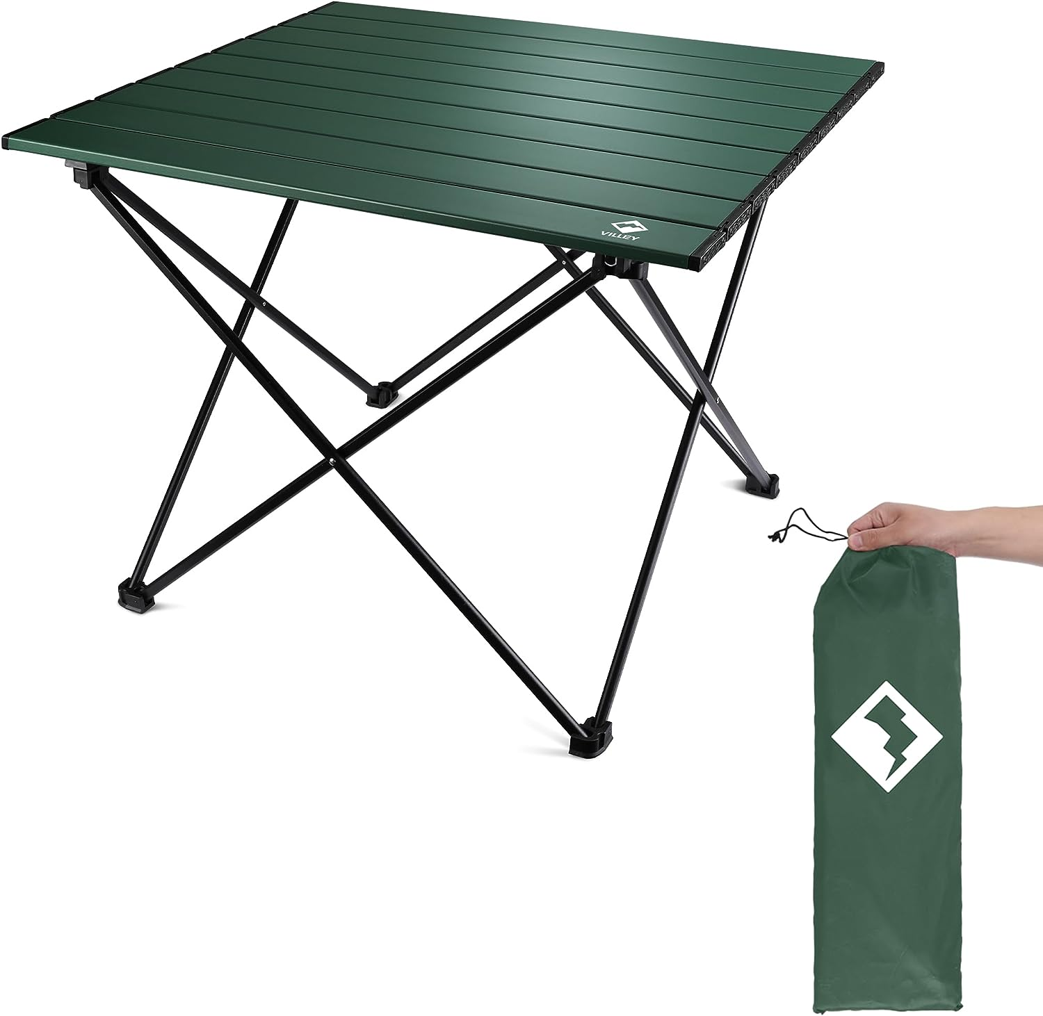 VILLEY Portable Camping Side Table, Ultralight Aluminum Folding Beach Table with Carry Bag for Outdoor Cooking, Picnic, Camp, Boat, Travel - Green image number 6
