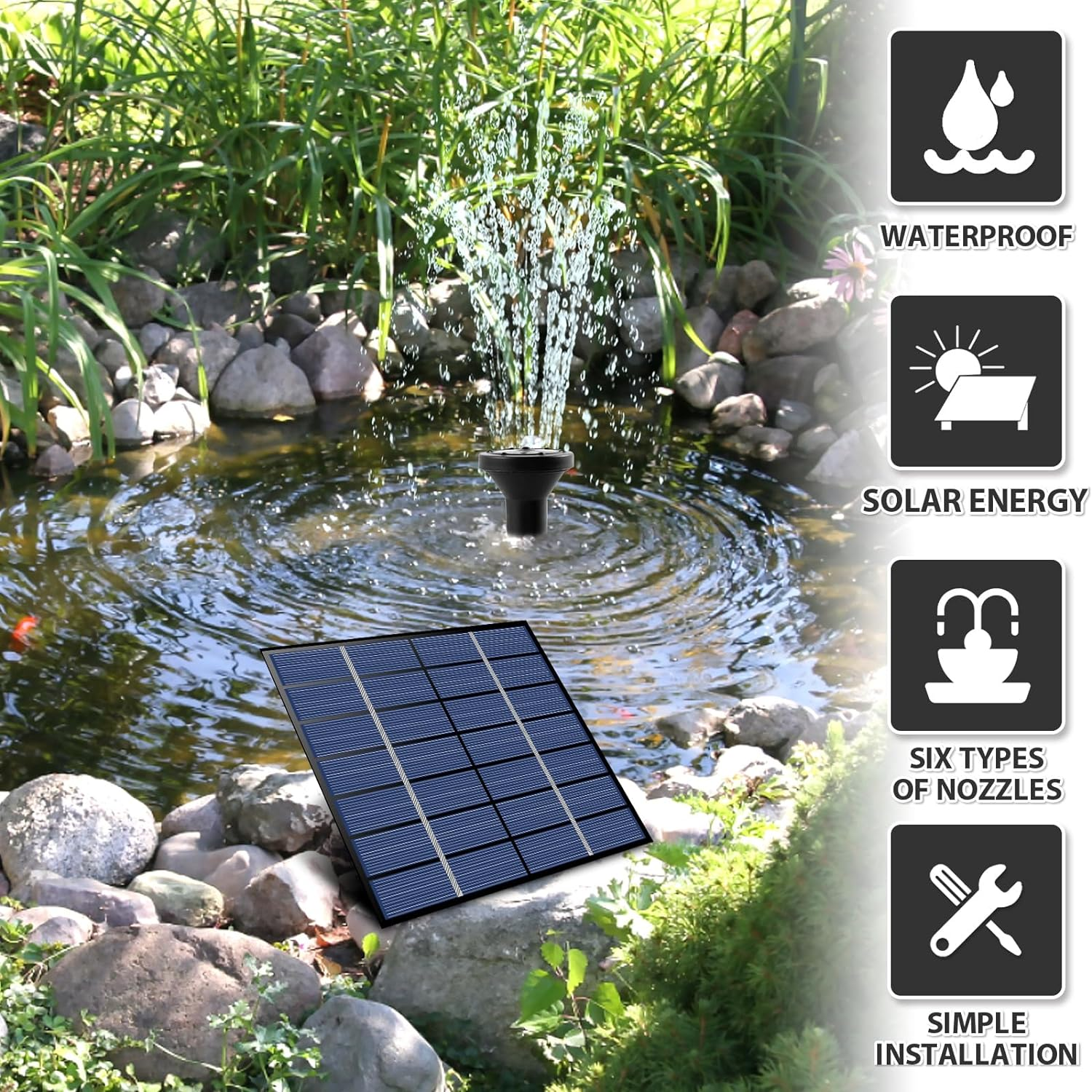 Solar Fountain Pump, Solar Bird Bath Fountain with 5 Nozzles, Solar Water Fountain, Solar Powered Water Fountain Pump, Solar Floating Fountain for Outdoor Garden Pond Pool Birdbath image number 3