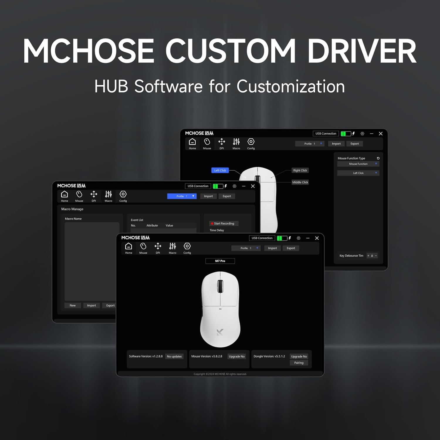 MCHOSE M7 Ultra Wireless Gaming Mouse, 8K Polling, 55G Lightweight Ergonomic Computer Mouse PAW3950 Optical Sensor 750 IPS 42000 DPI 6 Programmable Controls USB-C 3-Modes Pc/Mac(White) image number 3