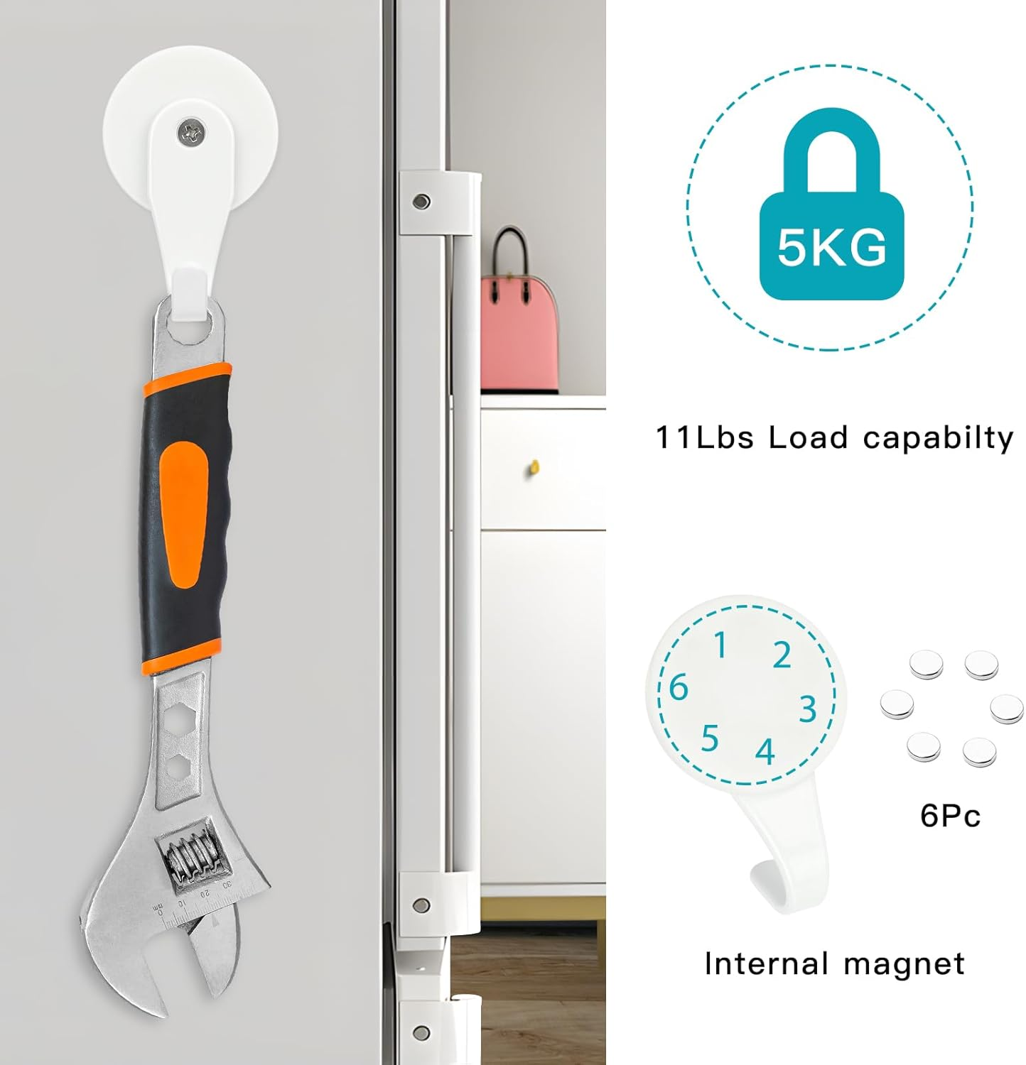 FYY Magnetic Wreath Hanger - 2 Pack Heavy Duty Magnets with Hook for Refrigerator, Christmas Decoration Magnetic Hooks for Metal Front Door, Cruise Hook Hanger for Hanging Cabins Grill Coat Pattern 2W image number 5