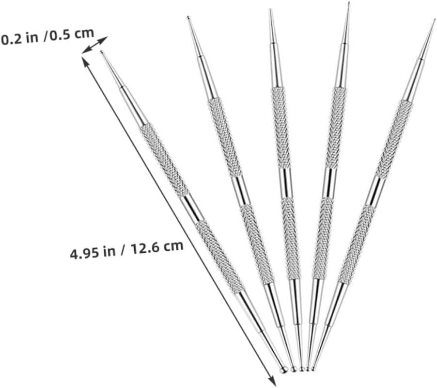 GOOHOCHY 5Pcs Nail Art Drill Pen Nail Art Tools Stainless Stainless Steel Silver image number 3