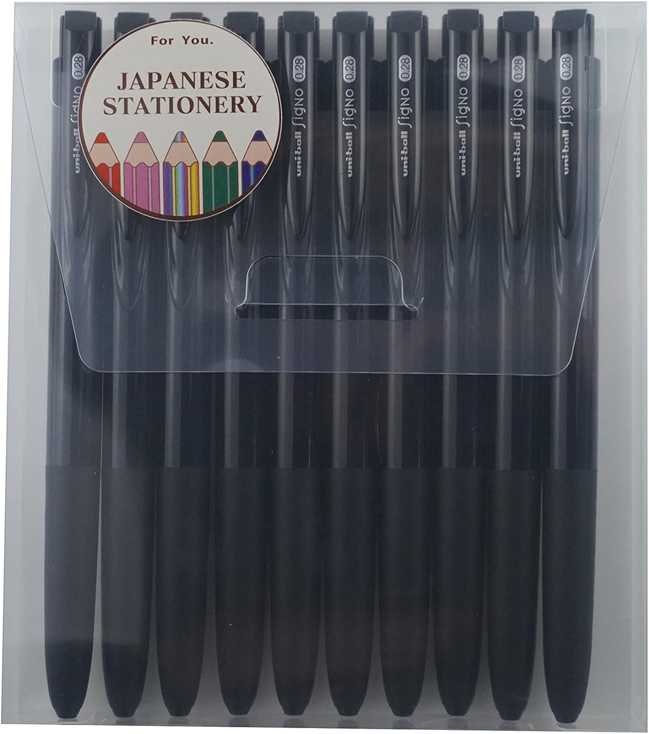 Signo Uni-Ball RT1, Retractable Gel Ink Pen,0.28Mm, Black Ink,10 Pcs with MIYABI Stationery Store Original Pen Case Set(Umn-155-28X10) image number 3